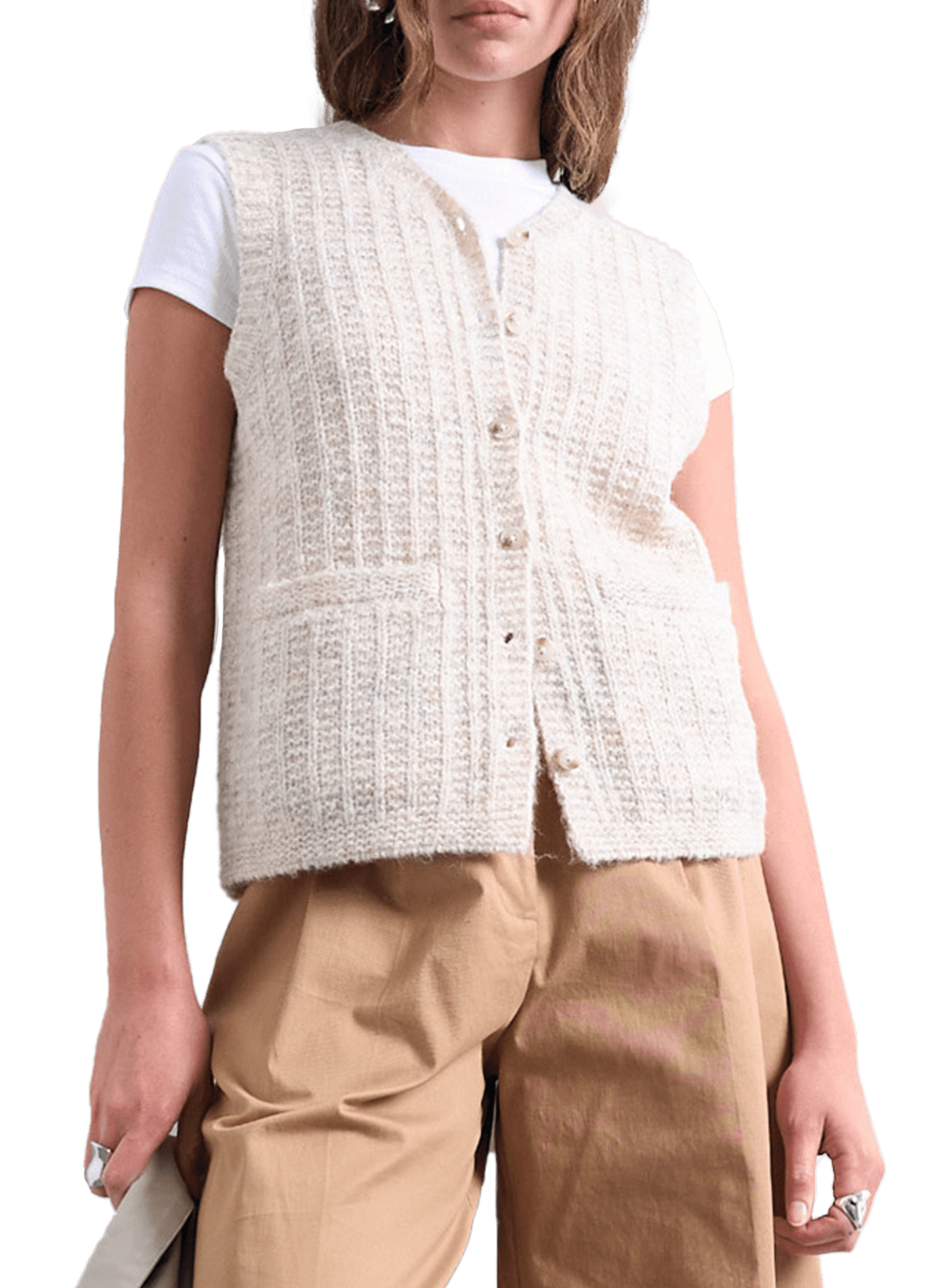 TOPSHOP Gilet sans manches en laine mélangée Beige