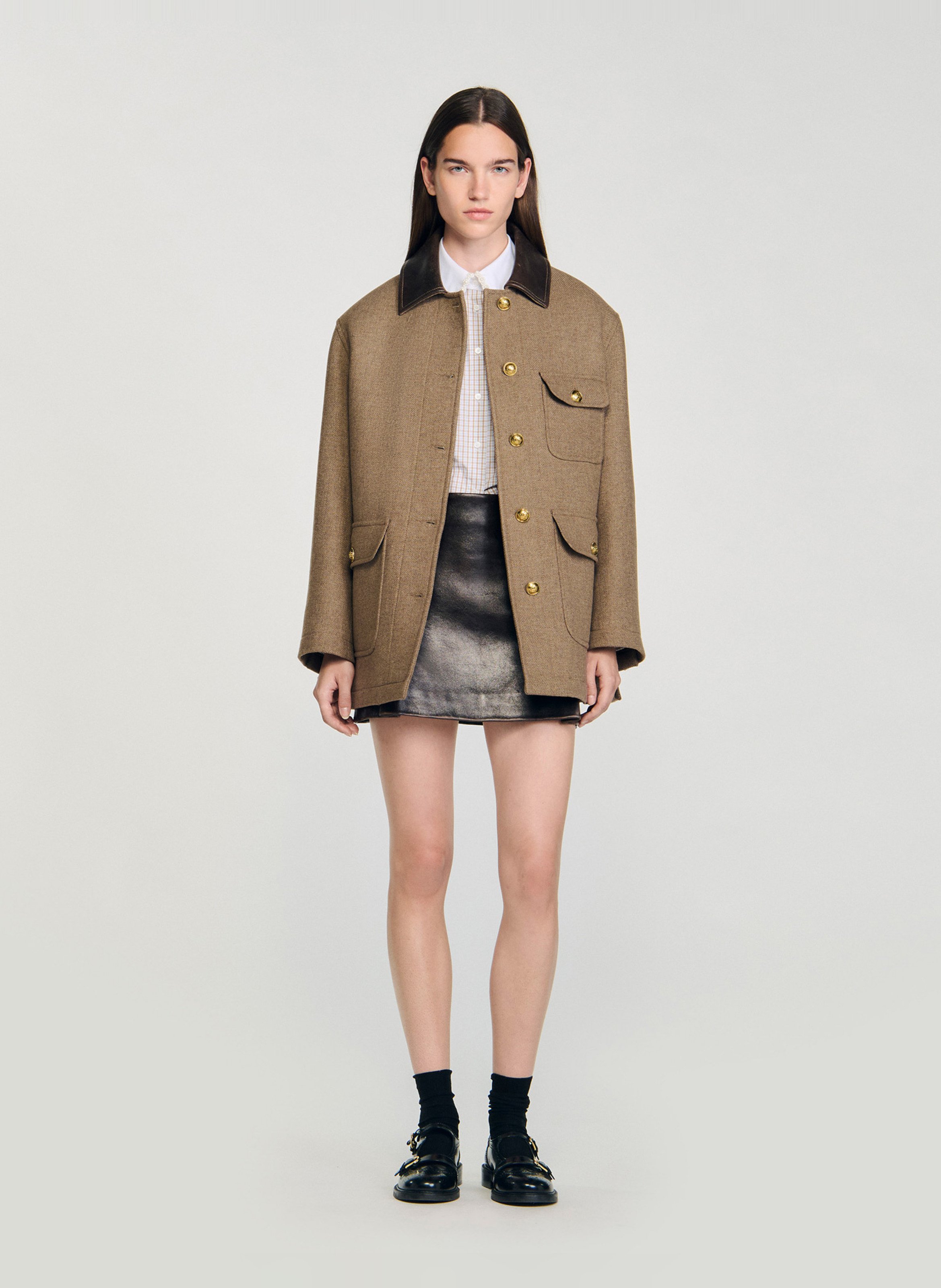 Manteau col classique en laine mélangée SANDRO Beige