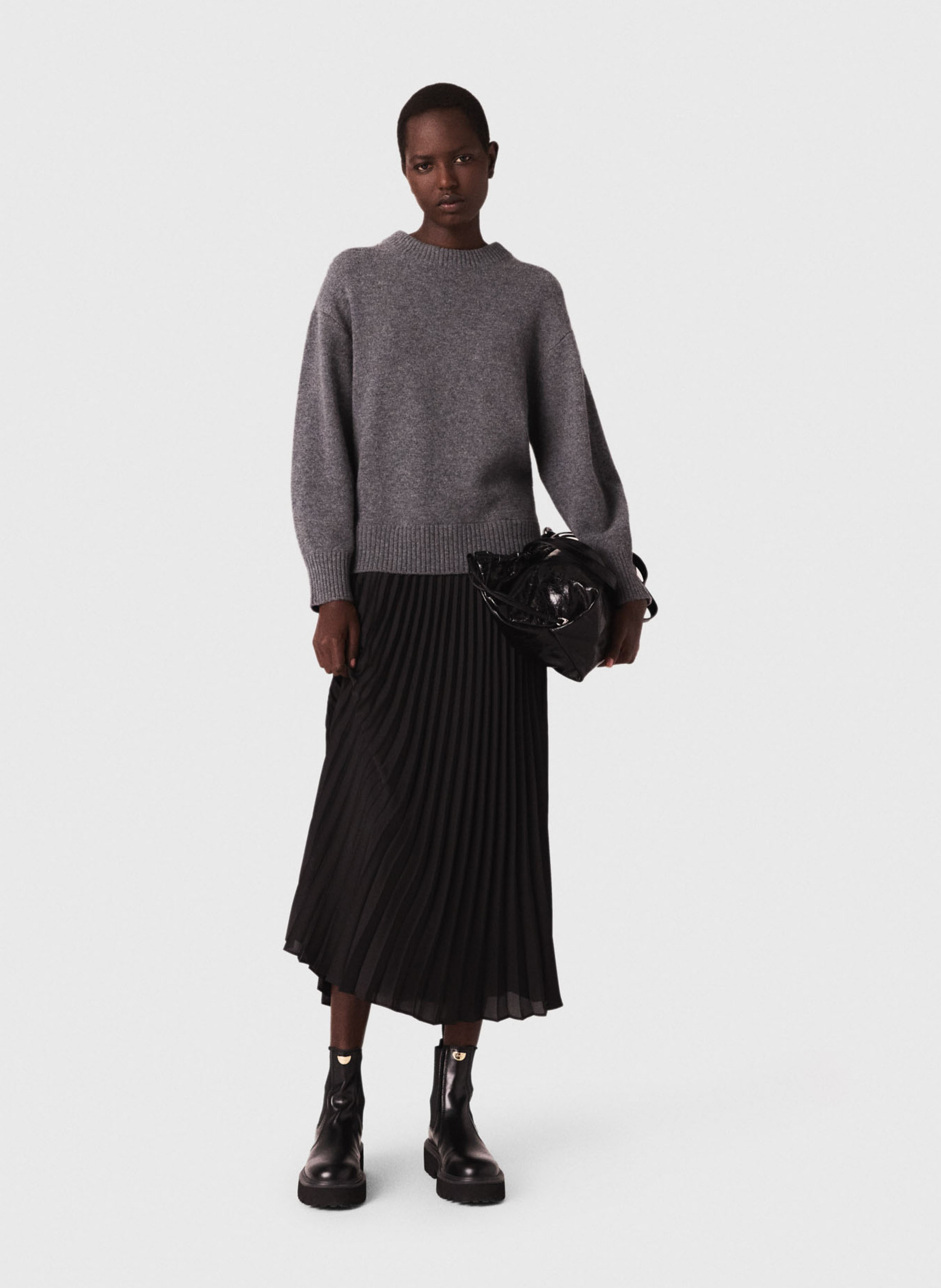 Robe longue col rond en laine mélangée MAJE Gris