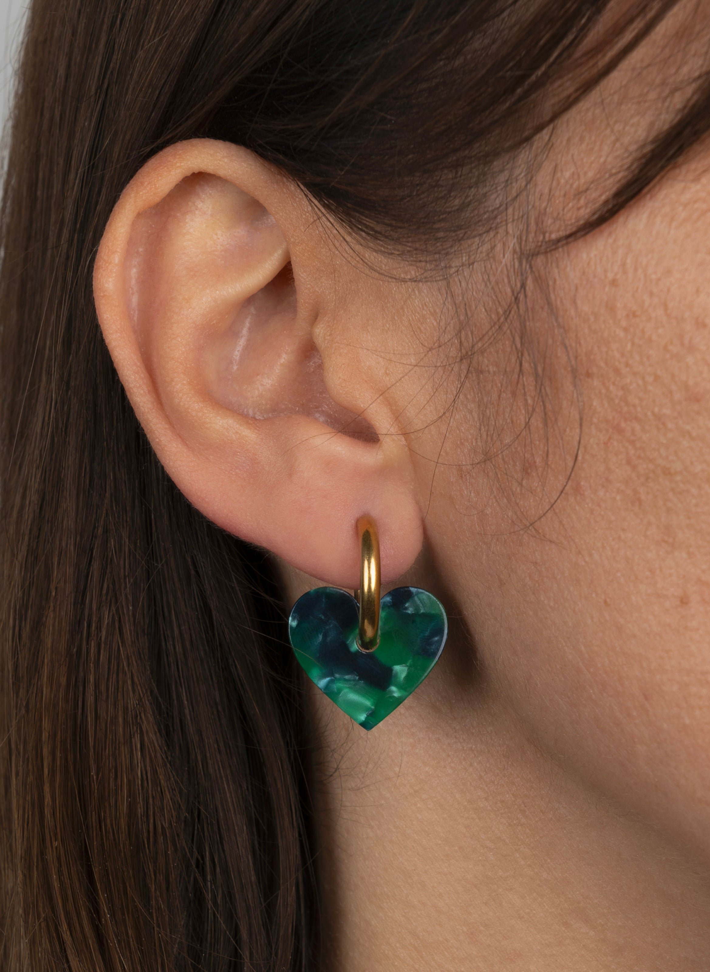Boucles d'oreilles lova lova avec anneaux en acier inoxydable doré Vert