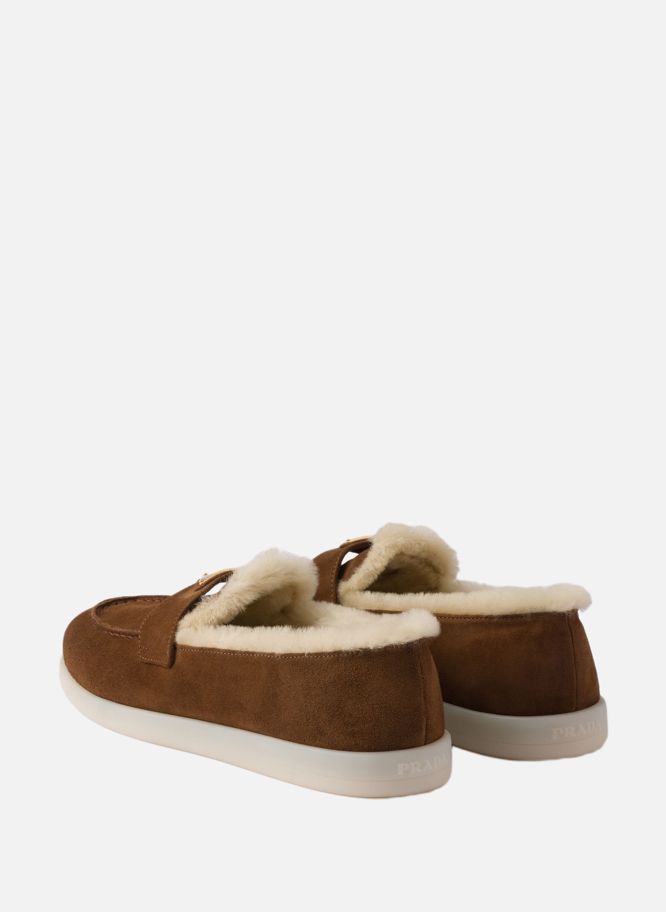 Mocassins en veau velours et shearling PRADA Marron