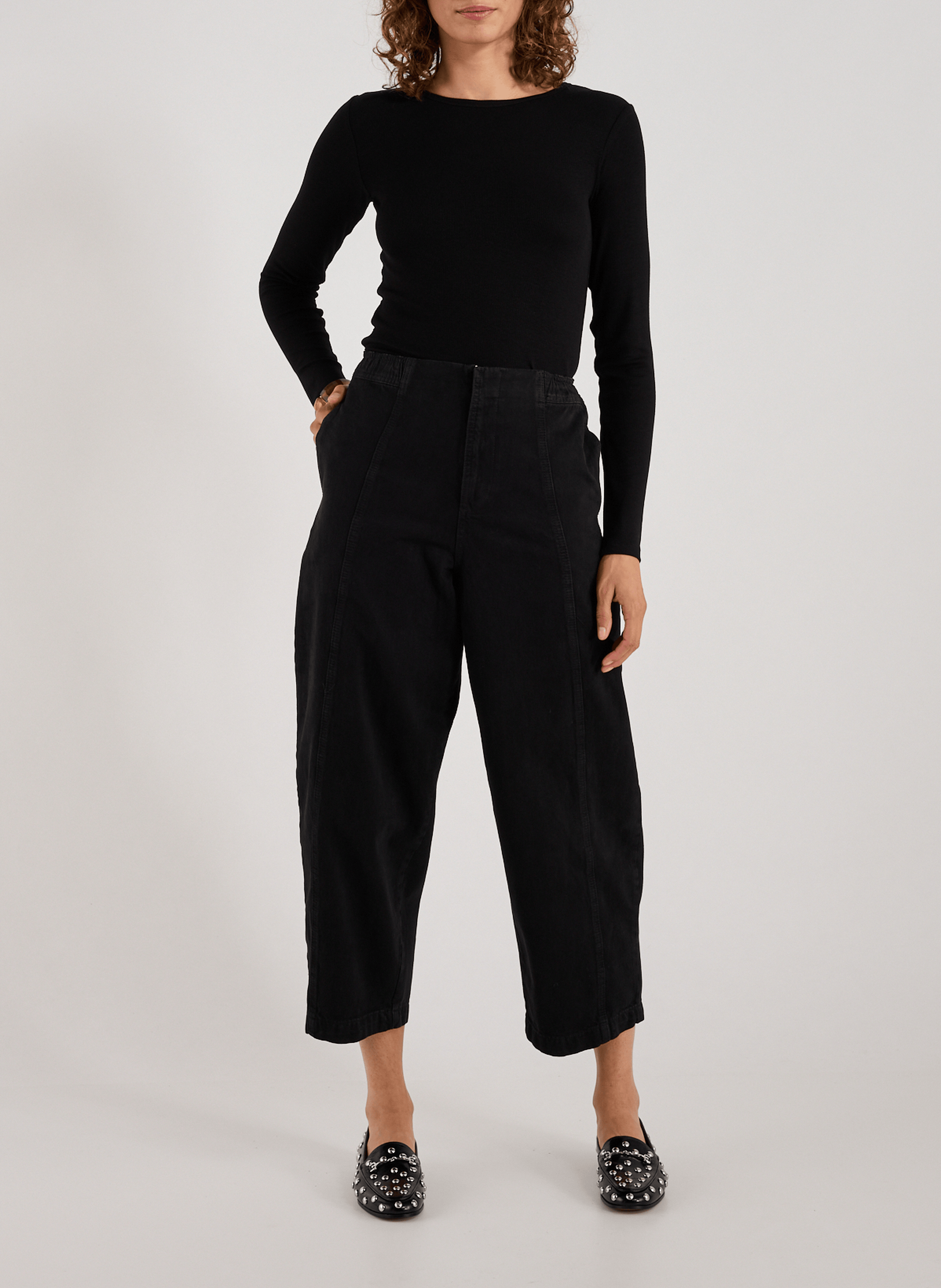 T-shirt col rond à manches longues TOPSHOP Noir