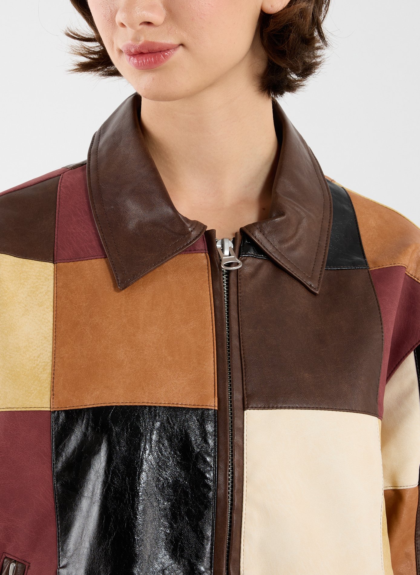 Veste col classique à carreaux TOPSHOP Marron
