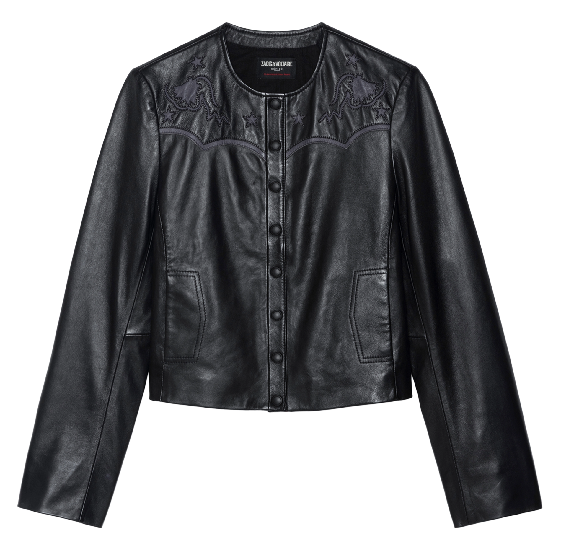Blouson col rond en cuir luxi ZADIG&VOLTAIRE Noir