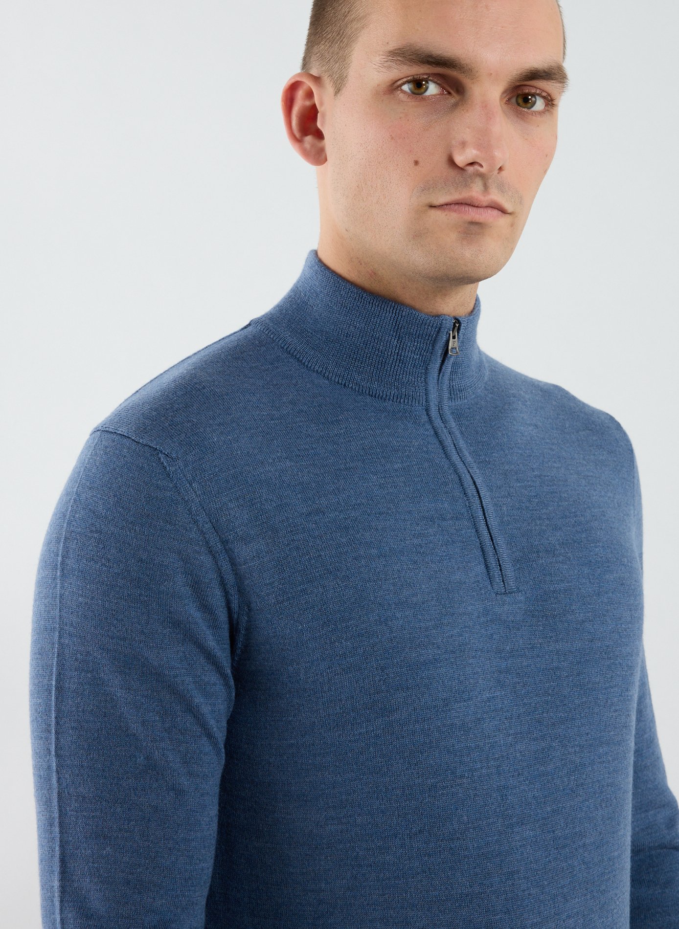Pull col zippé en laine mérinos FACONNABLE Bleu