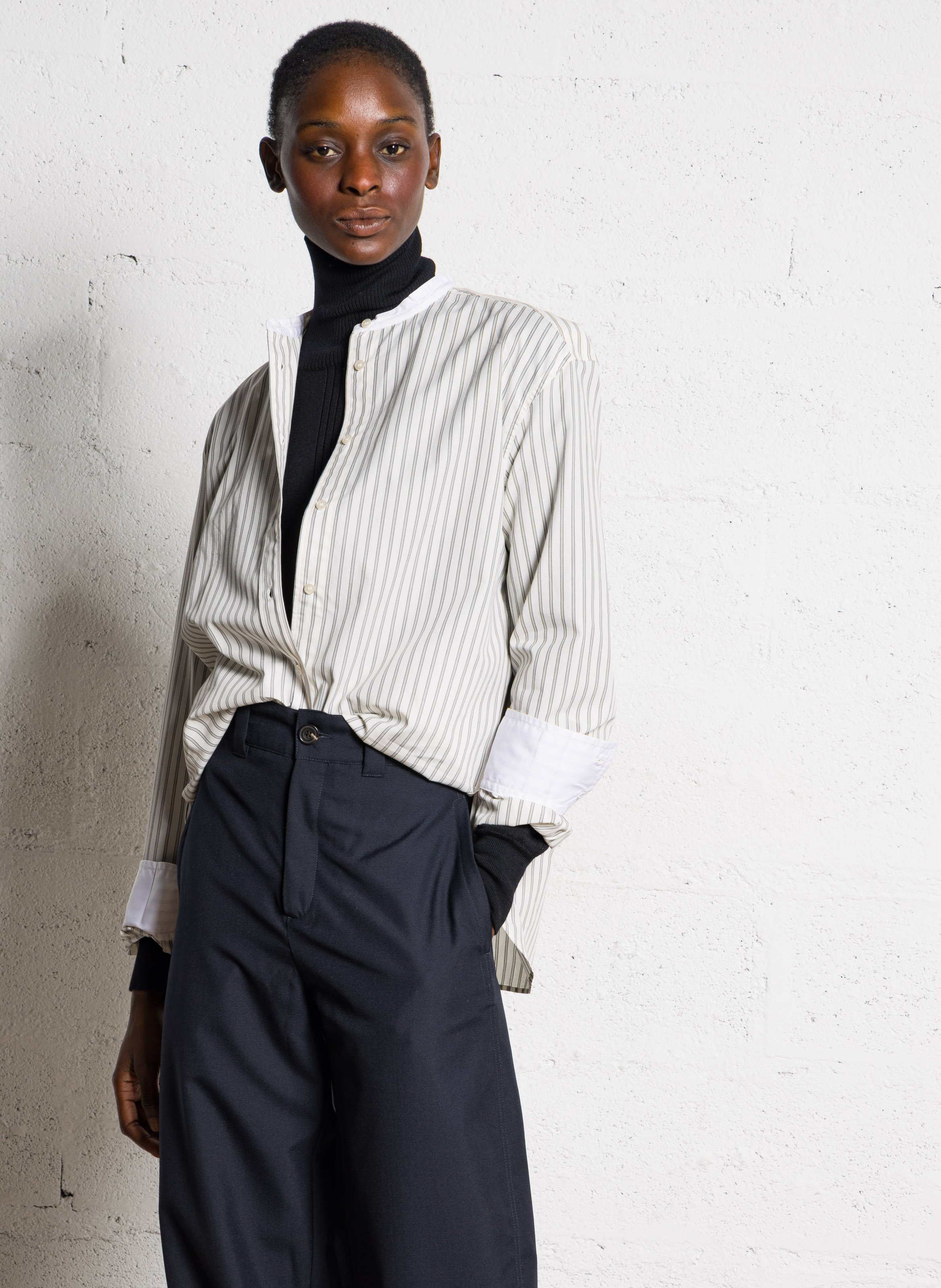 Chemise col rond en popeline rayée bermudes SOEUR Multicolore