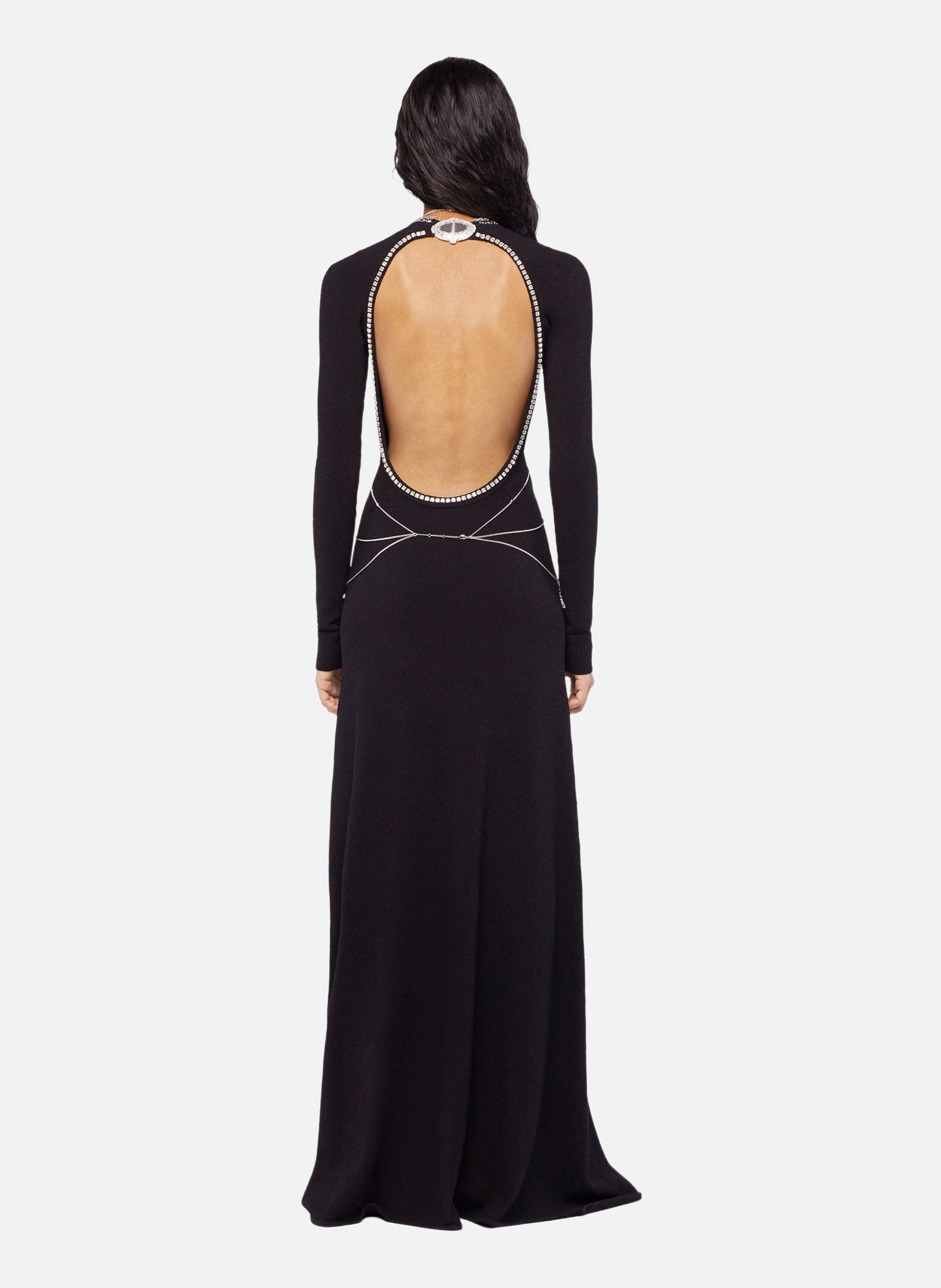 Robe longue dos nu en maille brodée RABANNE Noir
