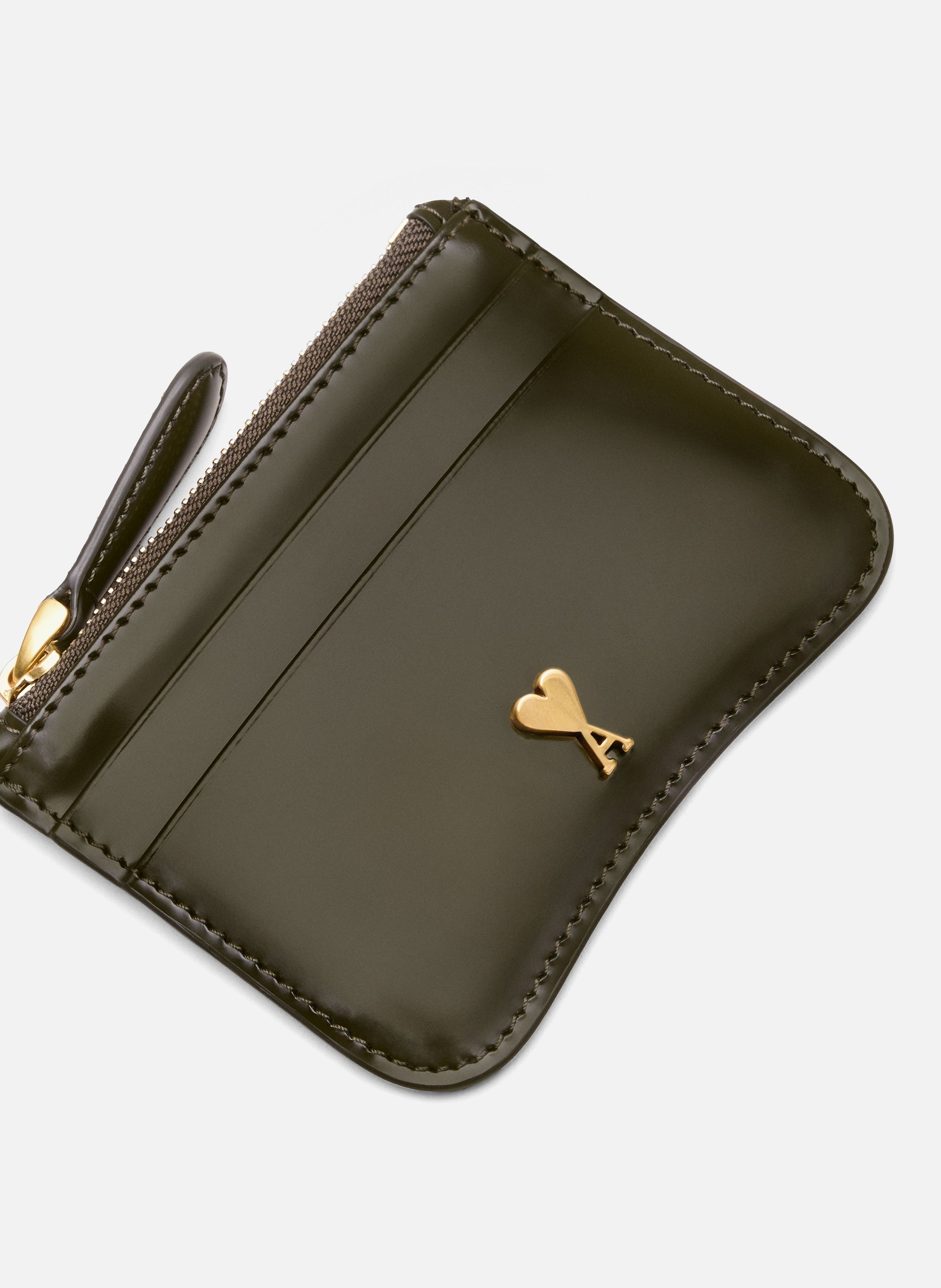 Porte Cartes Zippé Paris Paris En Cuir Glacé unisexe AMI PARIS Vert