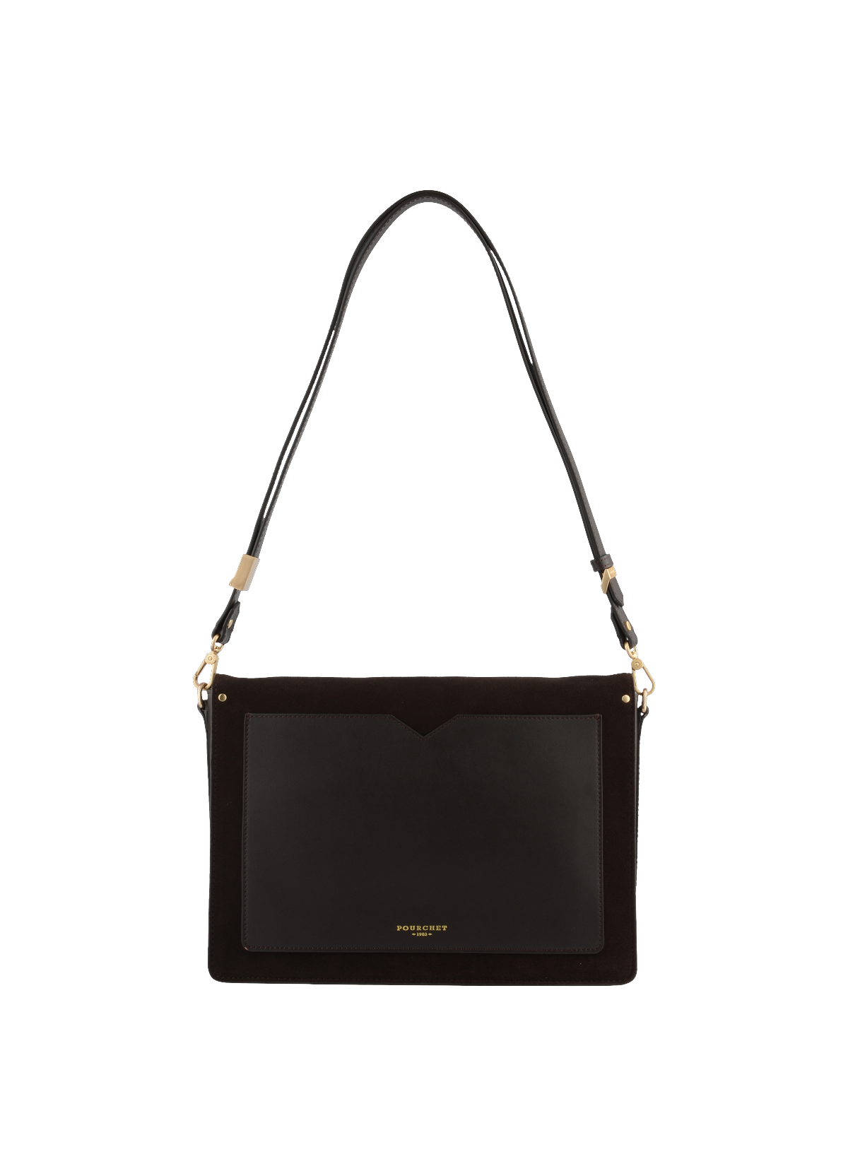 Anjou Daim | Sac porté épaule MM en suede / cuir POURCHET Marron