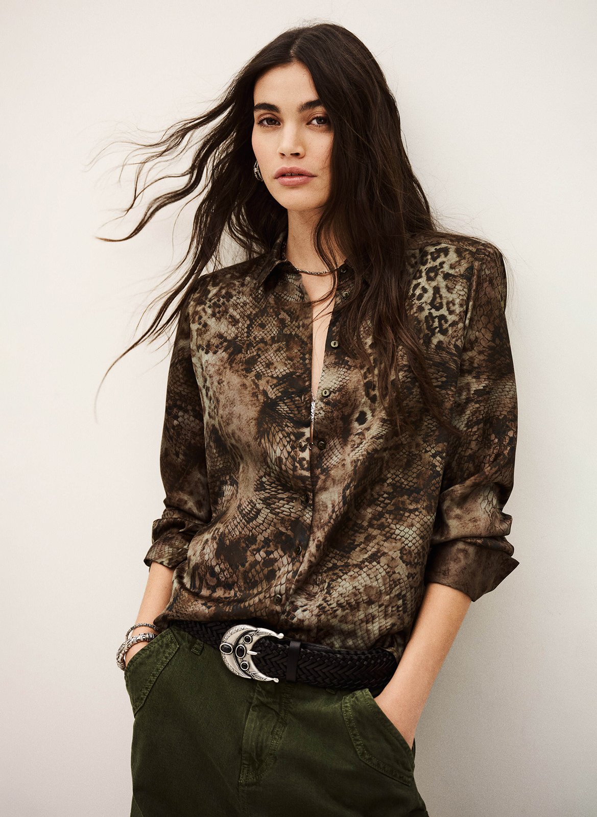 Chemise droite col classique imprimée cornelia BA&SH Kaki