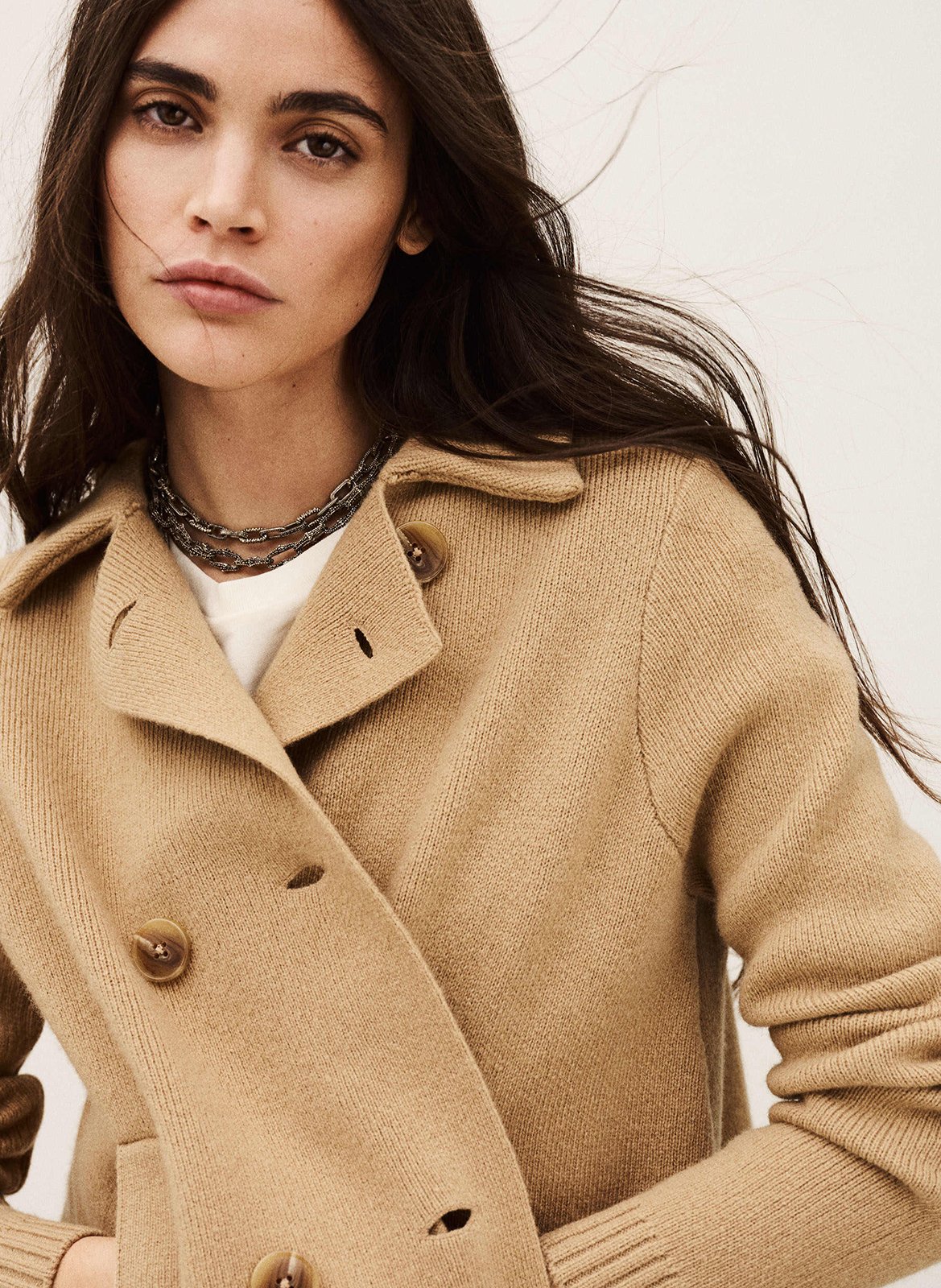 Manteau boutonné en laine mélangée vesta BA&SH Marron