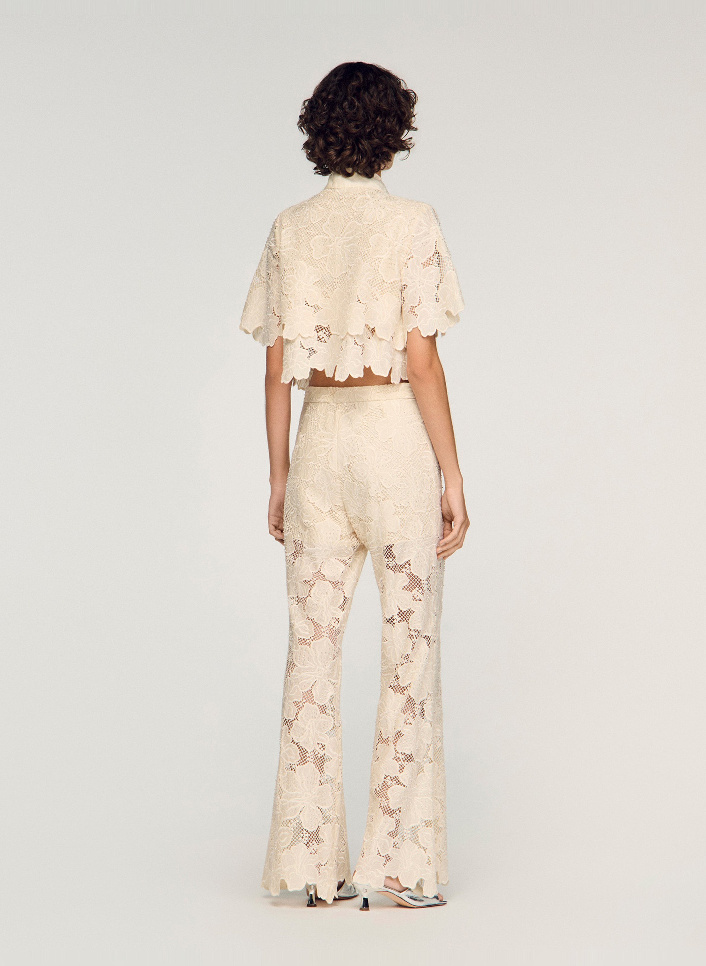 Pantalon évasé en guipure SANDRO Beige