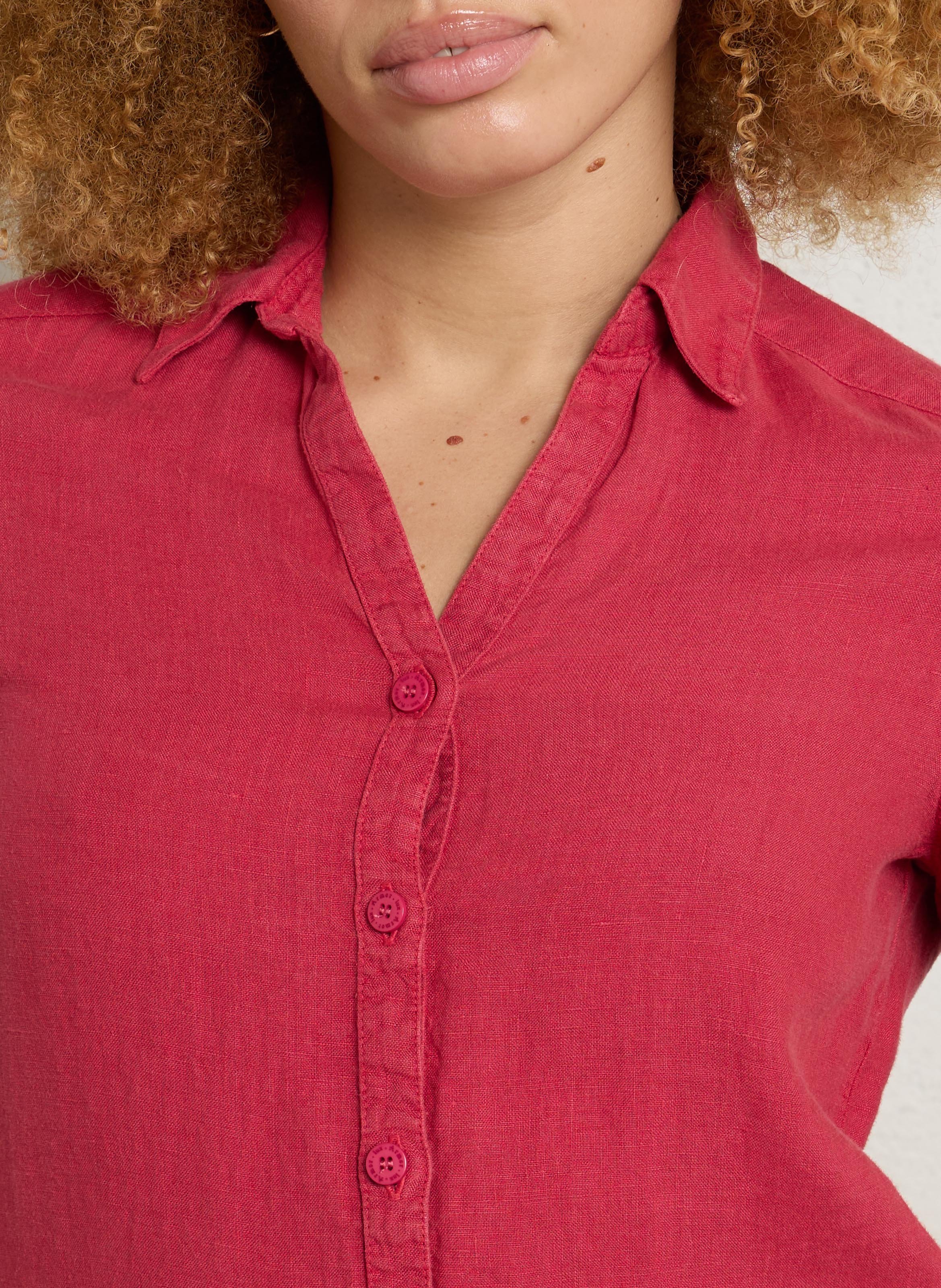 Chemise droite col v en lin ARMOR-LUX Rose
