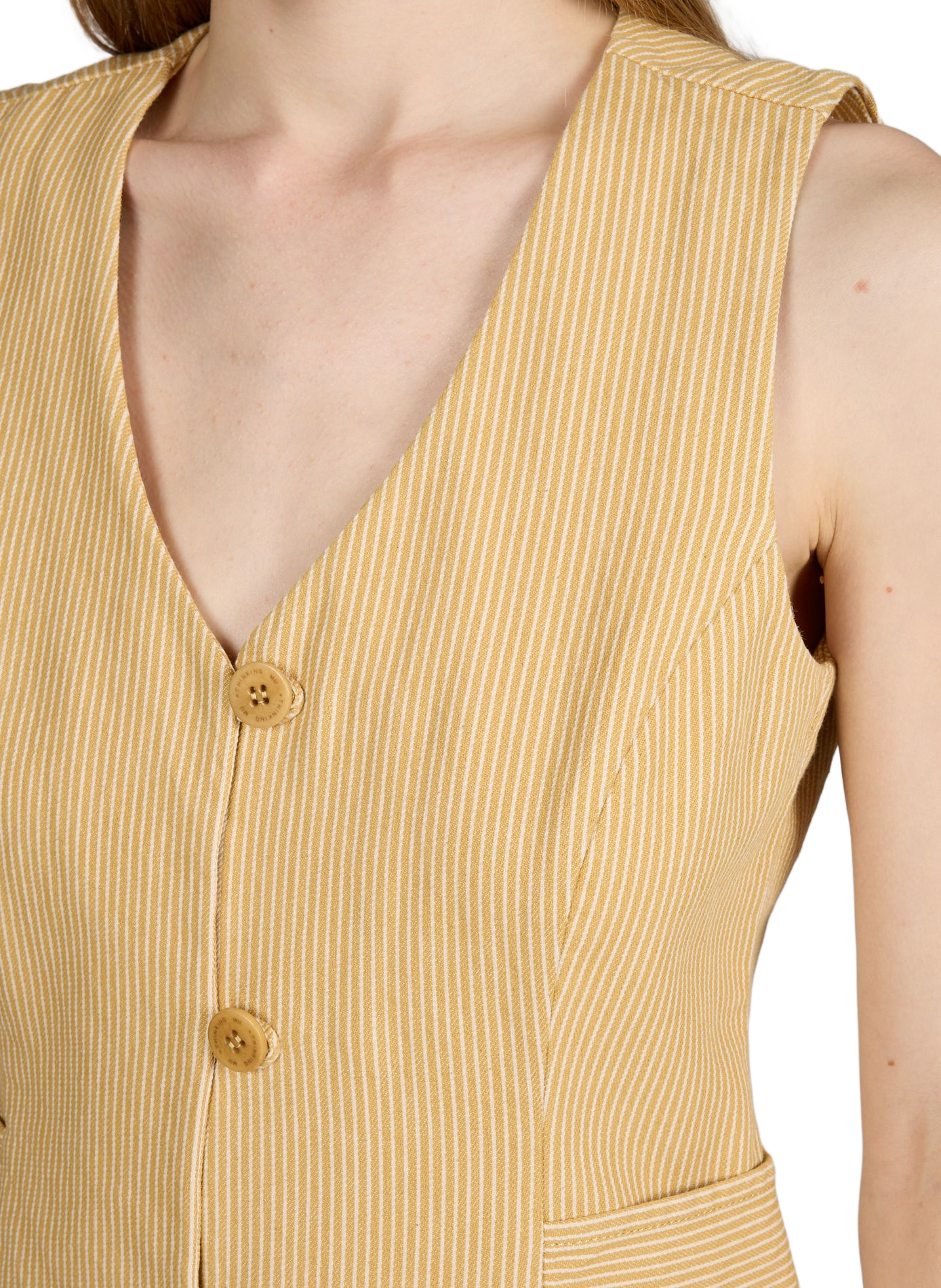 Gilet tailleur cintré à rayures THINKING MU Beige