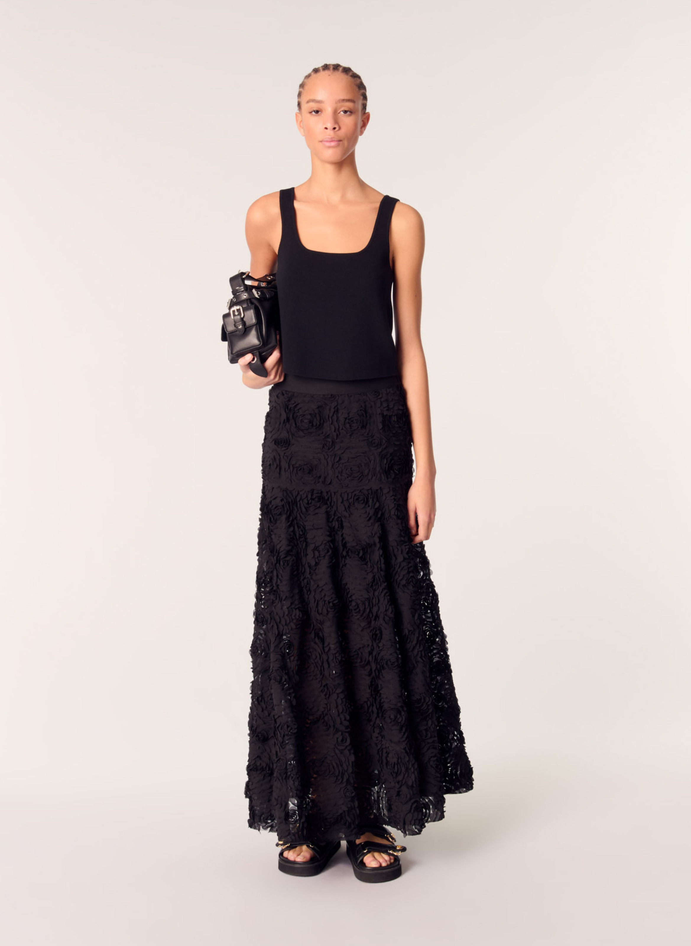 Jupe longue brodée MAJE Noir