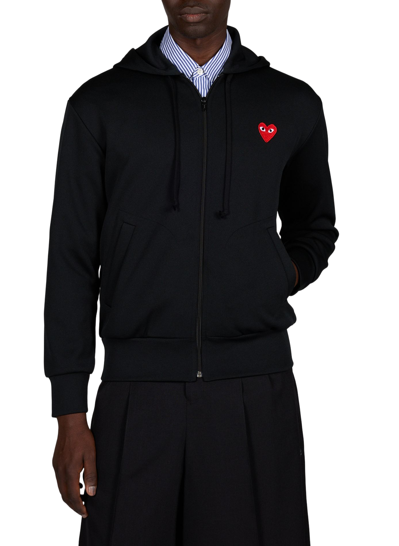 Embroidered zip-up hoodie COMME DES GARCONS PLAY Black