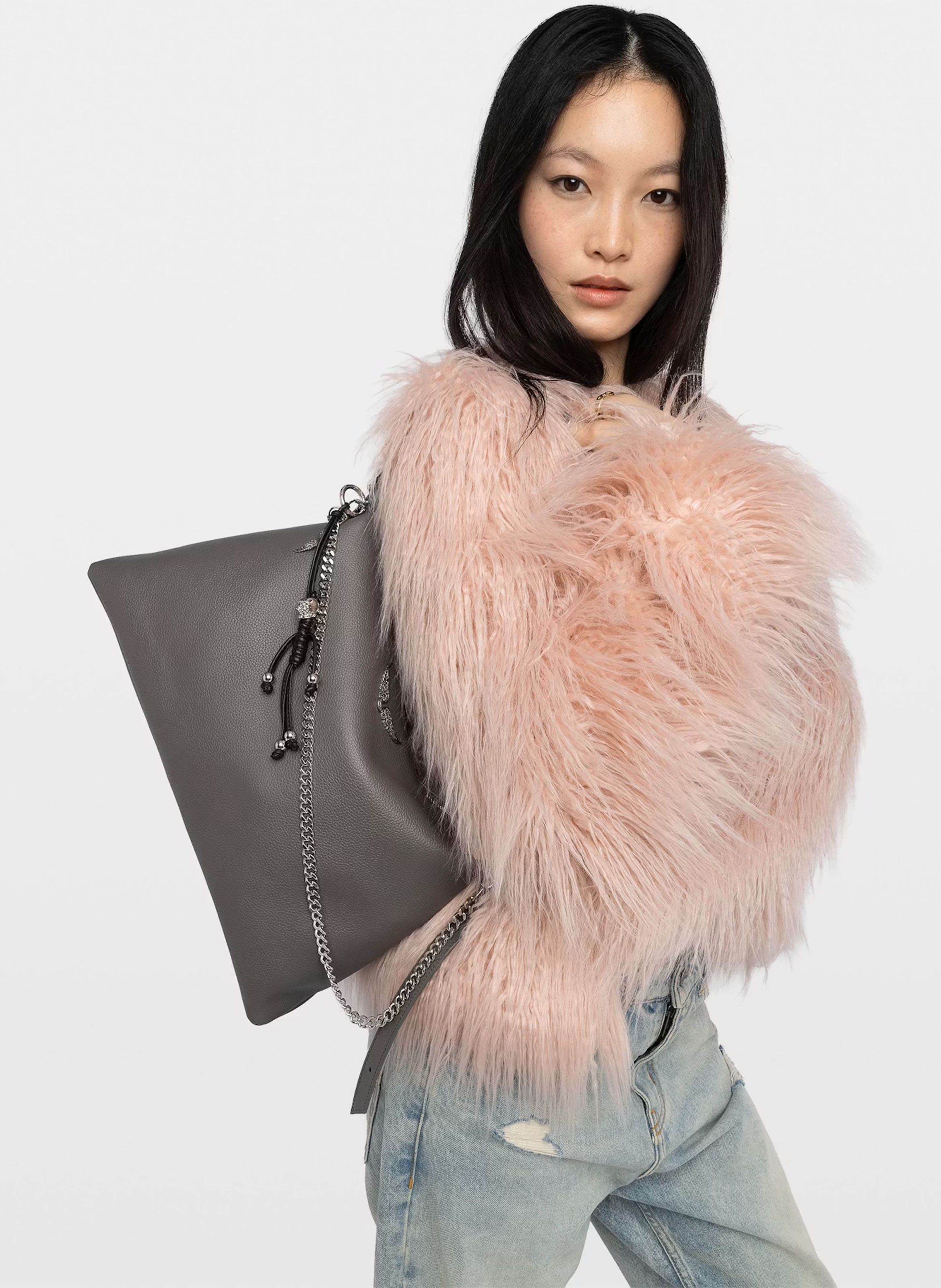 Sac porté épaule en cuir grainé jim ZADIG&VOLTAIRE Gris