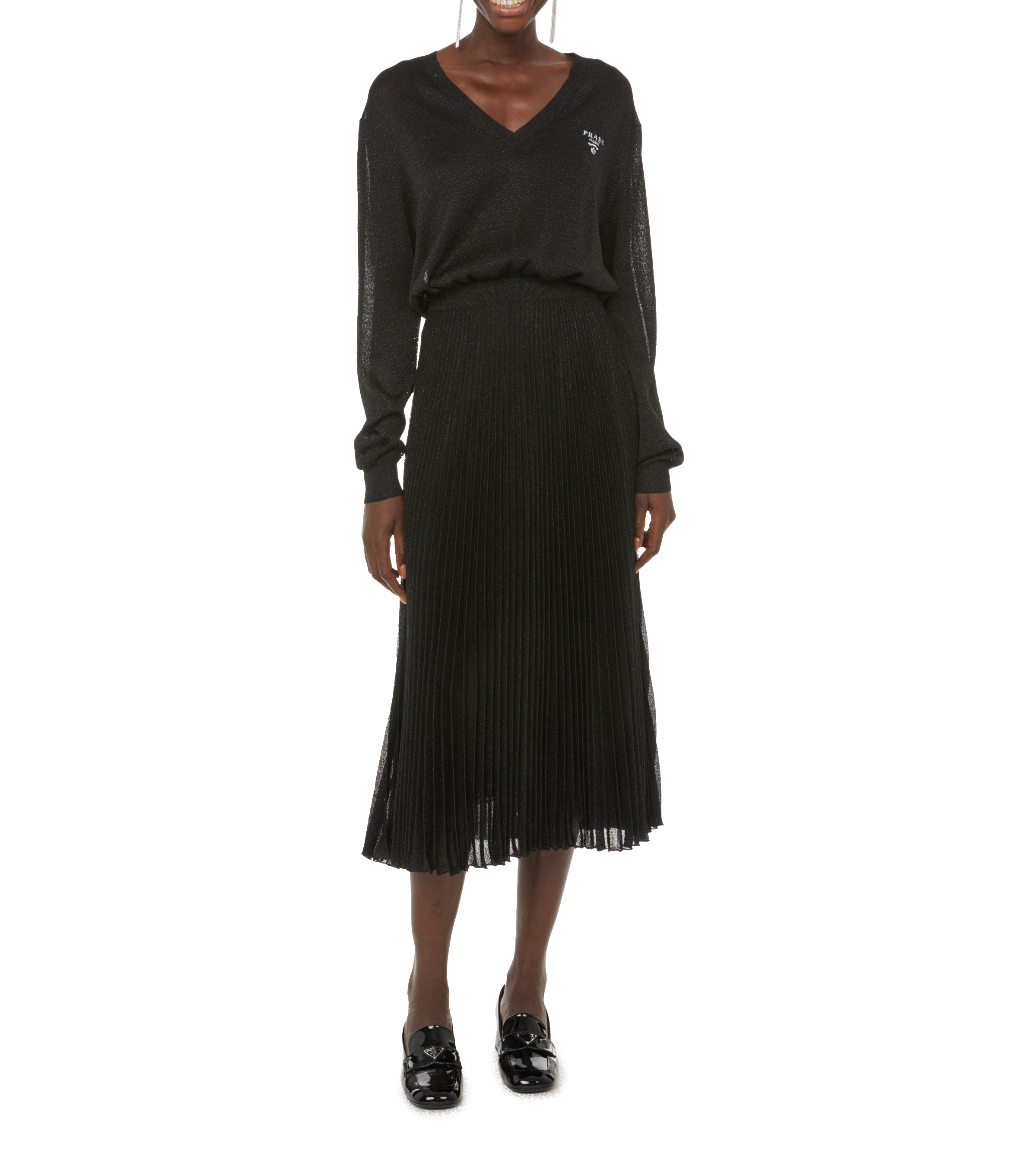 Maxi dress with metallic threads PRADA Black