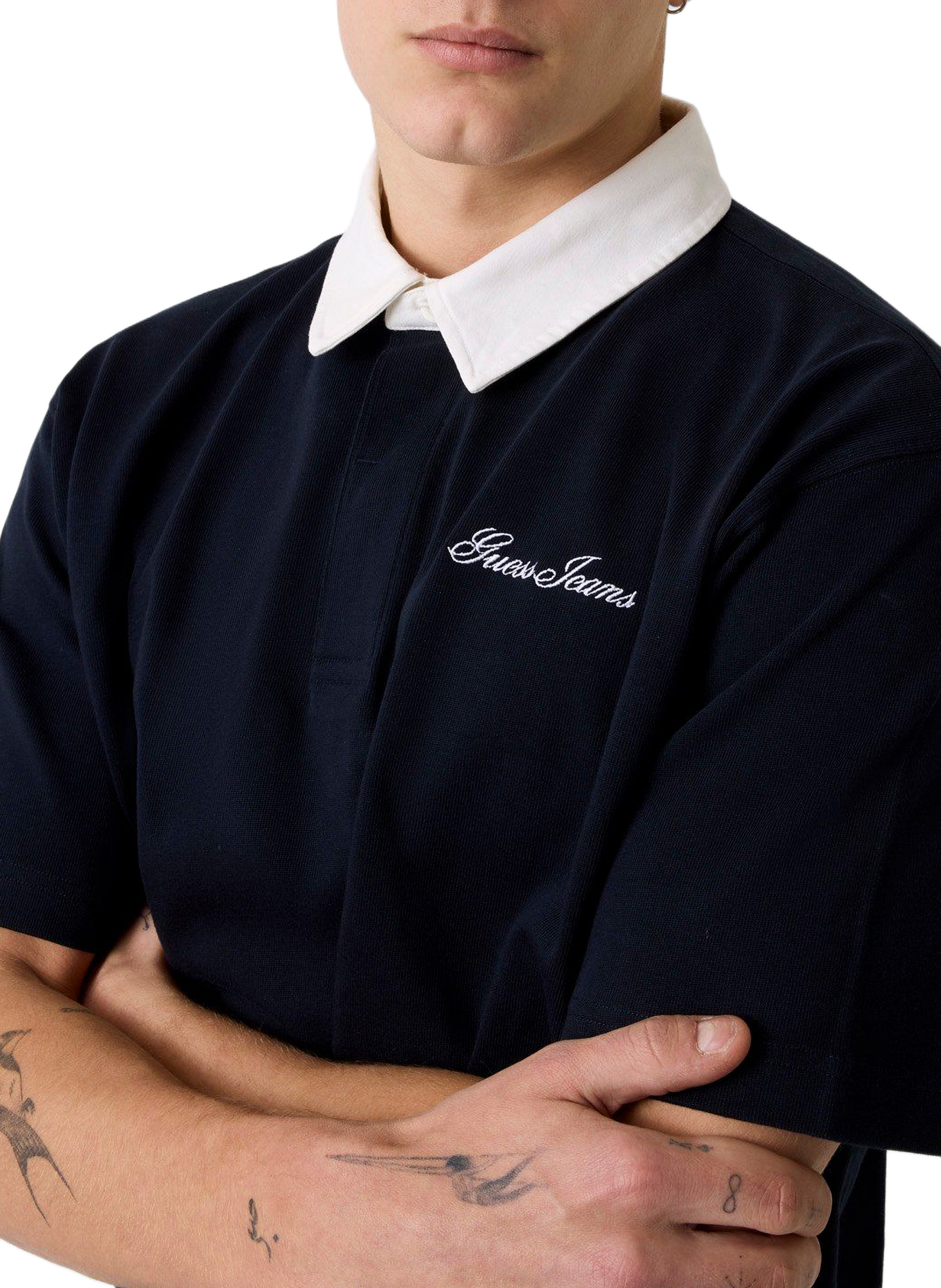 Short-sleeved cotton polo with logo embroidery GUESS Blue