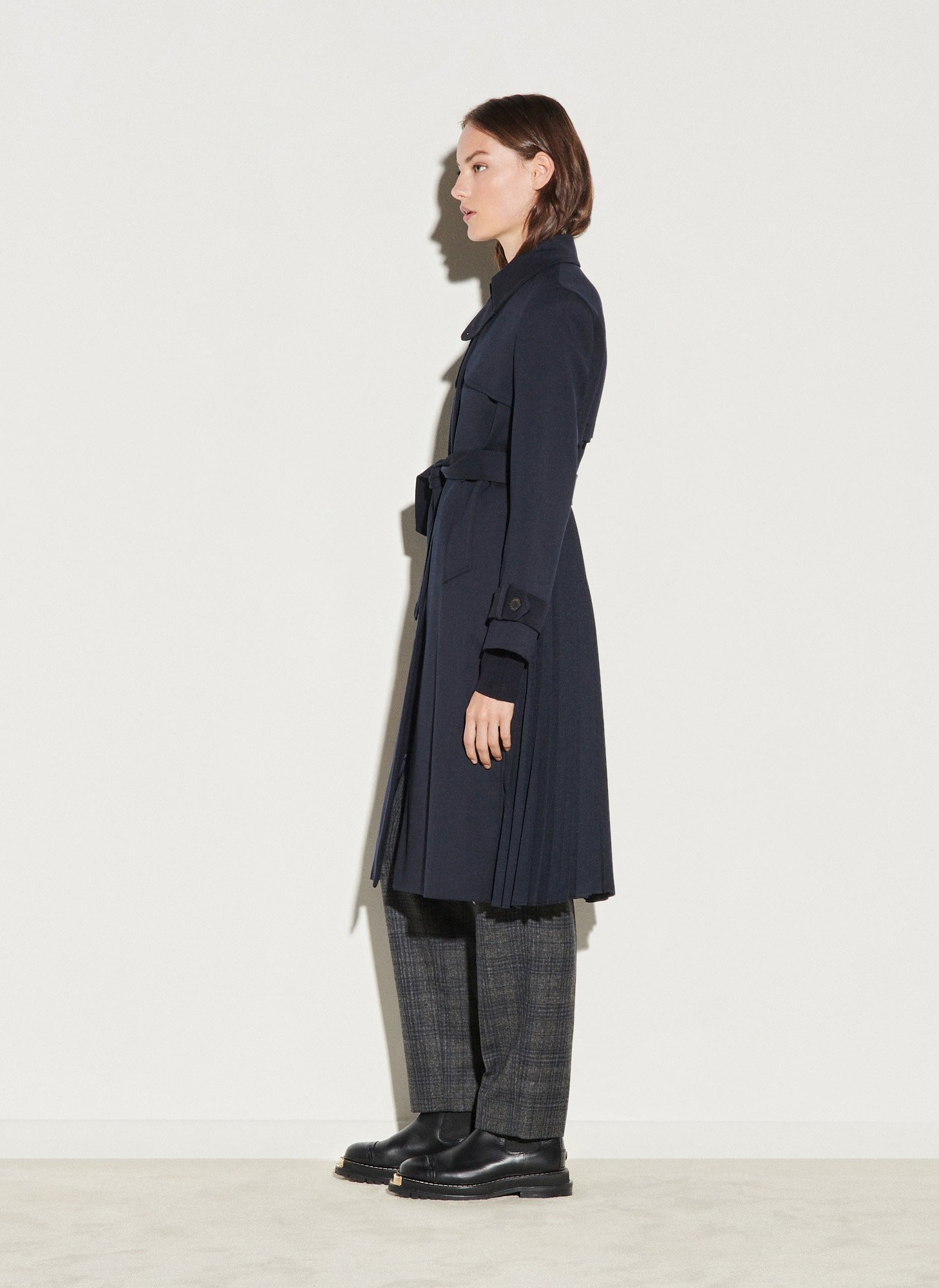Trench col classique à empiècement plissé au dos SANDRO Bleu