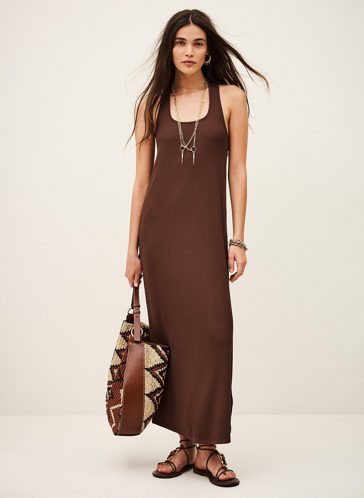 Robe longue encolure carré naora BA&SH Marron
