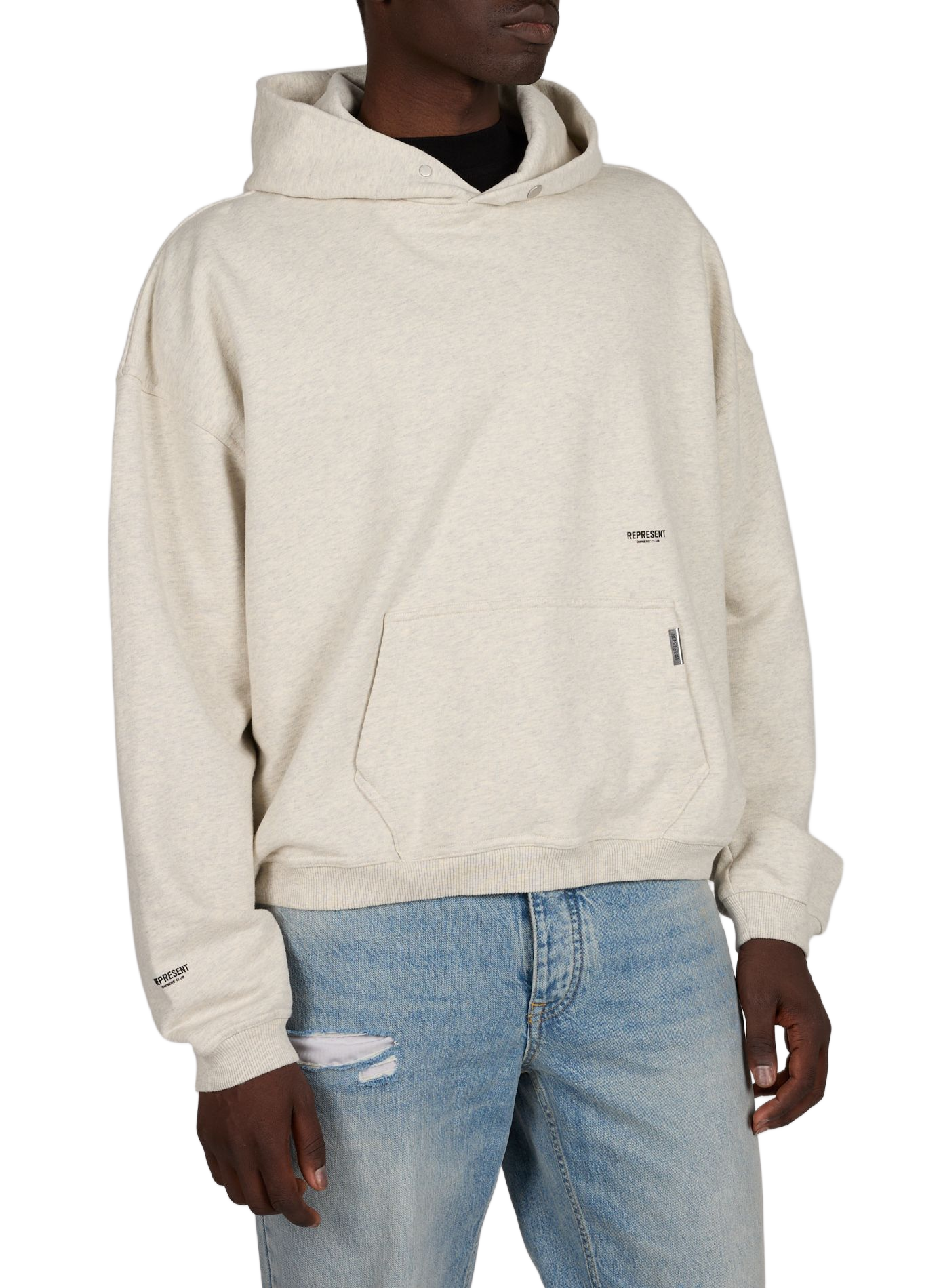 Oversized hooded sweatshirt in mottled cotton REPRESENT Beige