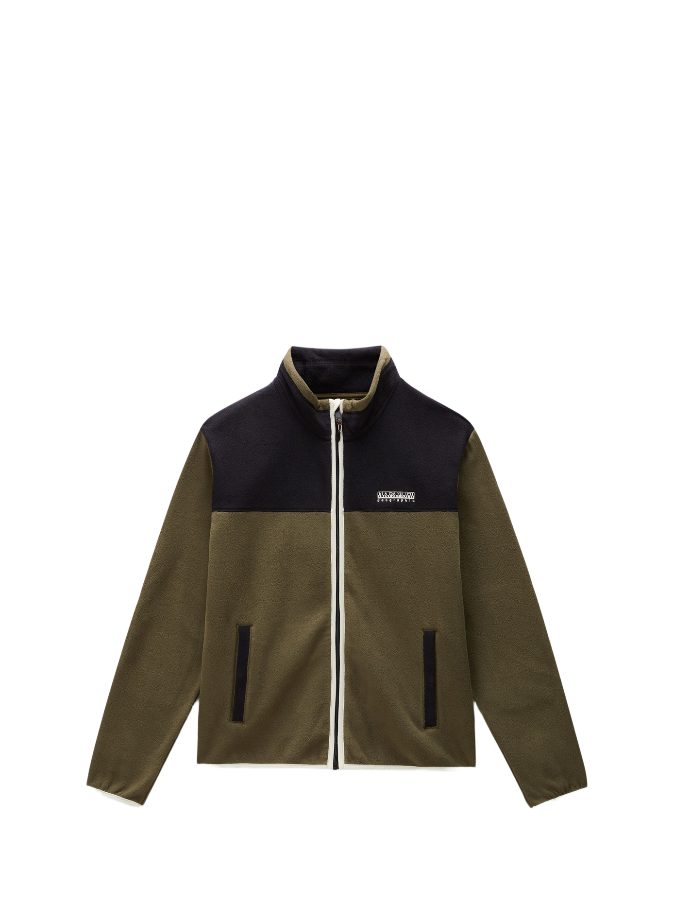 Straight fleece sweater with high collar in blended cotton NAPAPIJRI Khaki