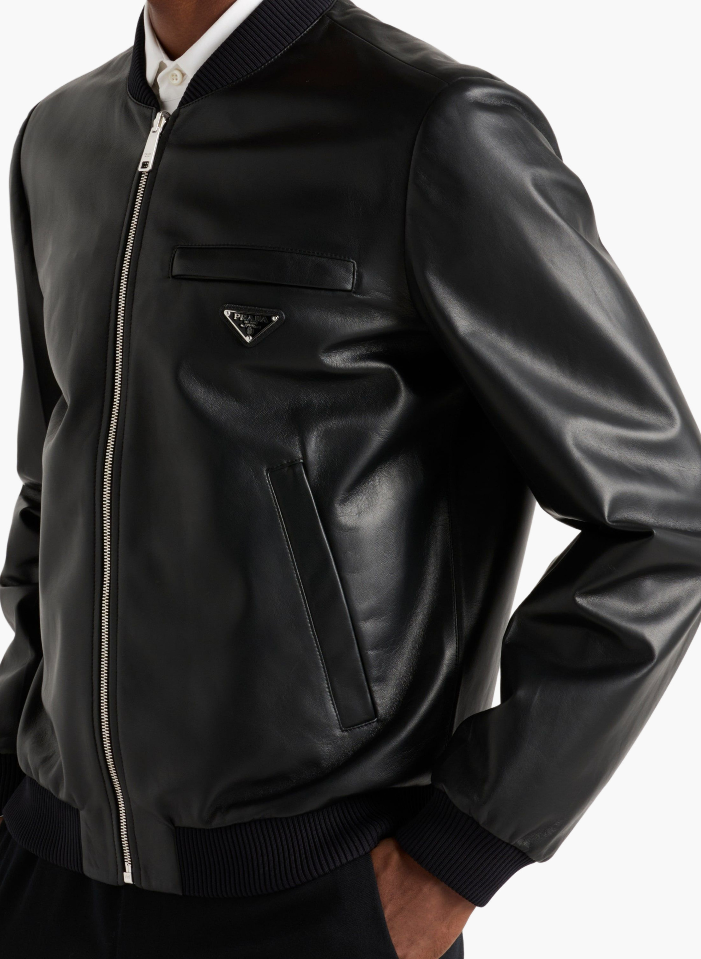 Bomber en cuir nappa PRADA Noir