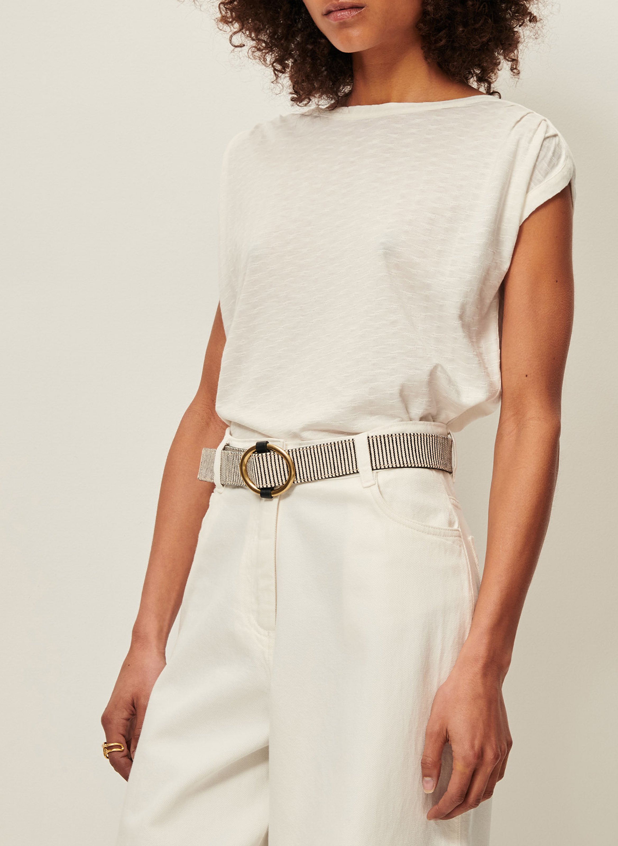 Top col bateau ample sixtojacquard SESSUN Beige