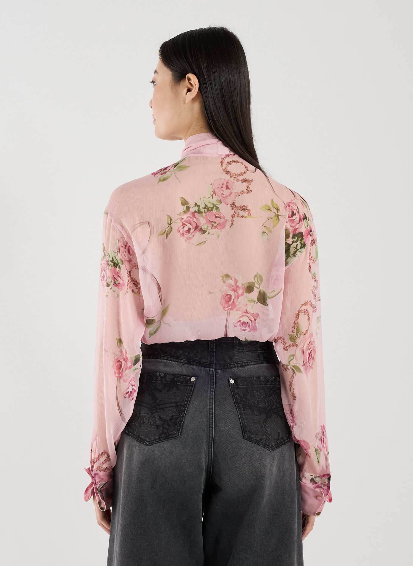 Floral print silk shirt BLUMARINE Pink