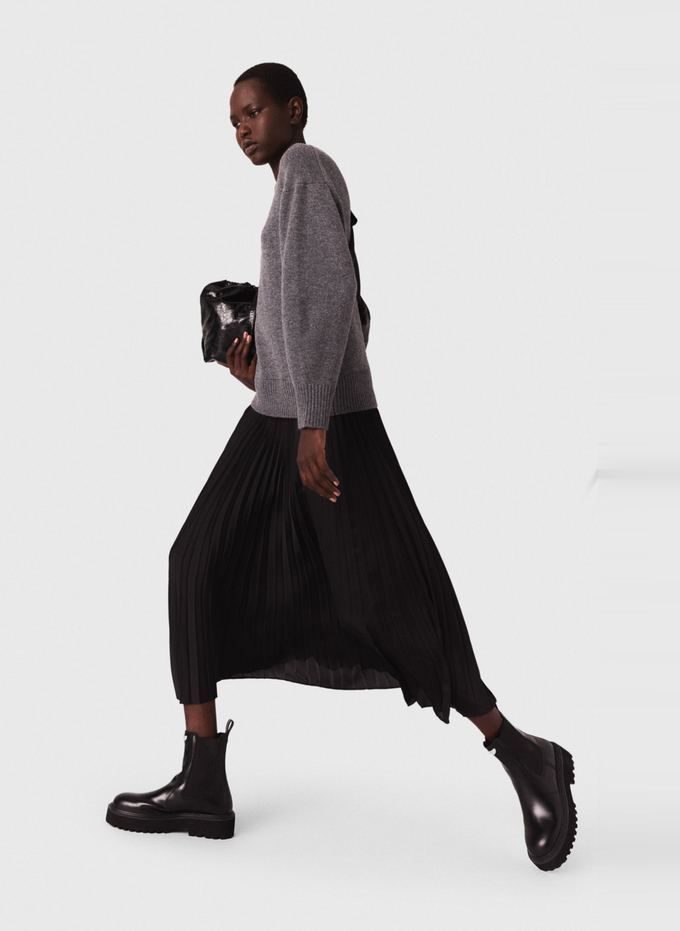 Robe longue col rond en laine mélangée MAJE Gris