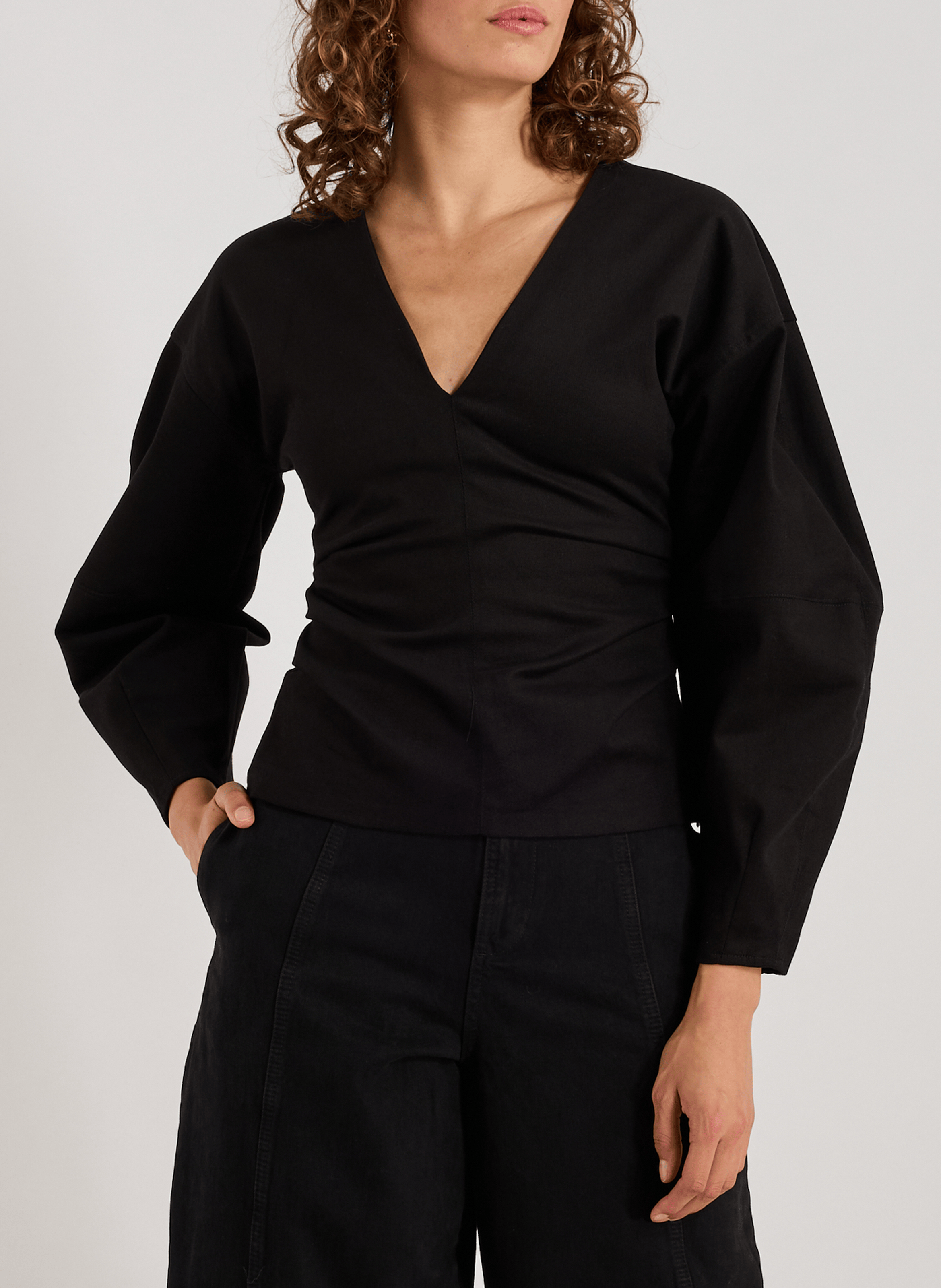 TOPSHOP Top col V en coton Noir