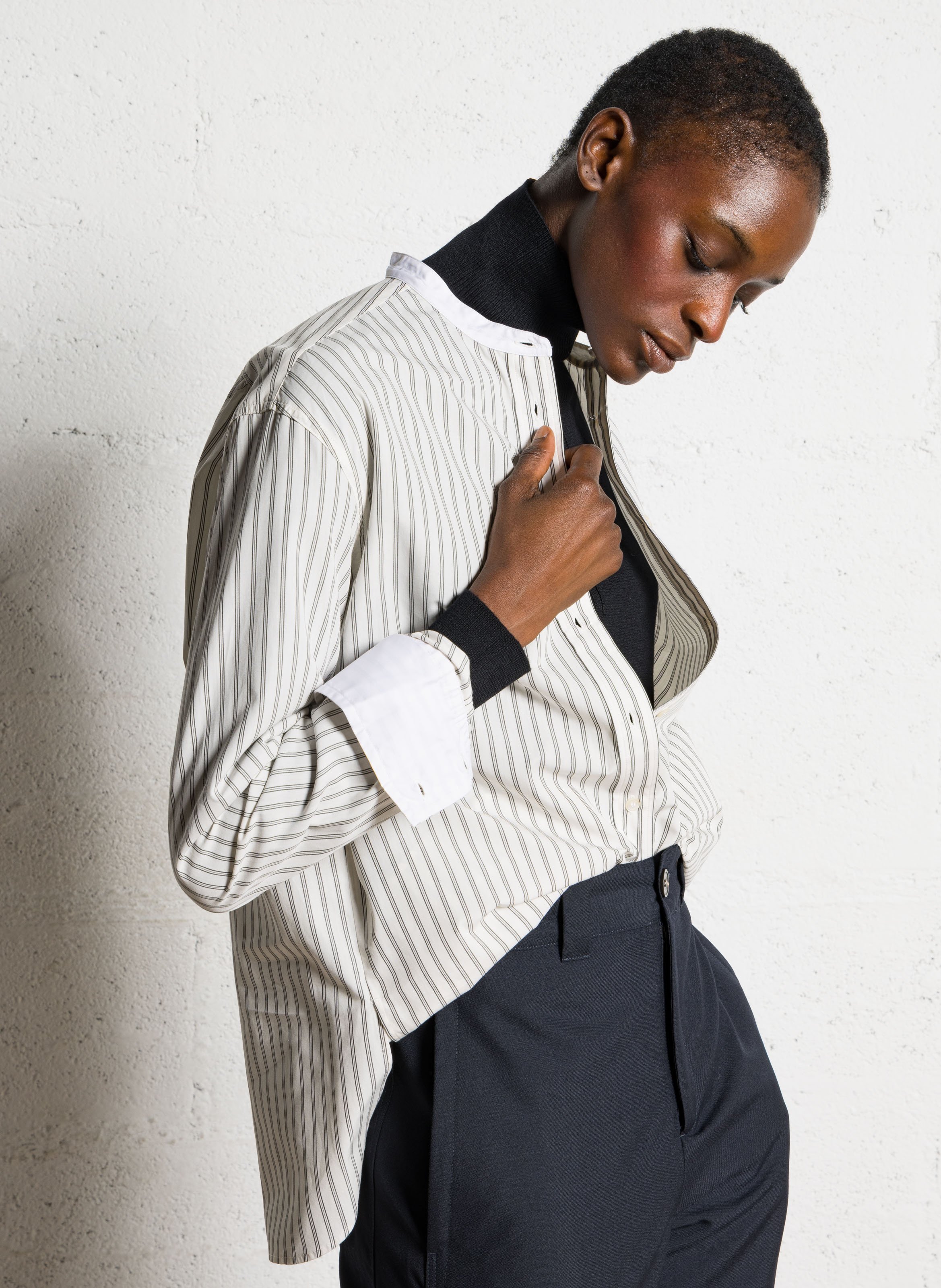 Chemise col rond en popeline rayée bermudes SOEUR Multicolore