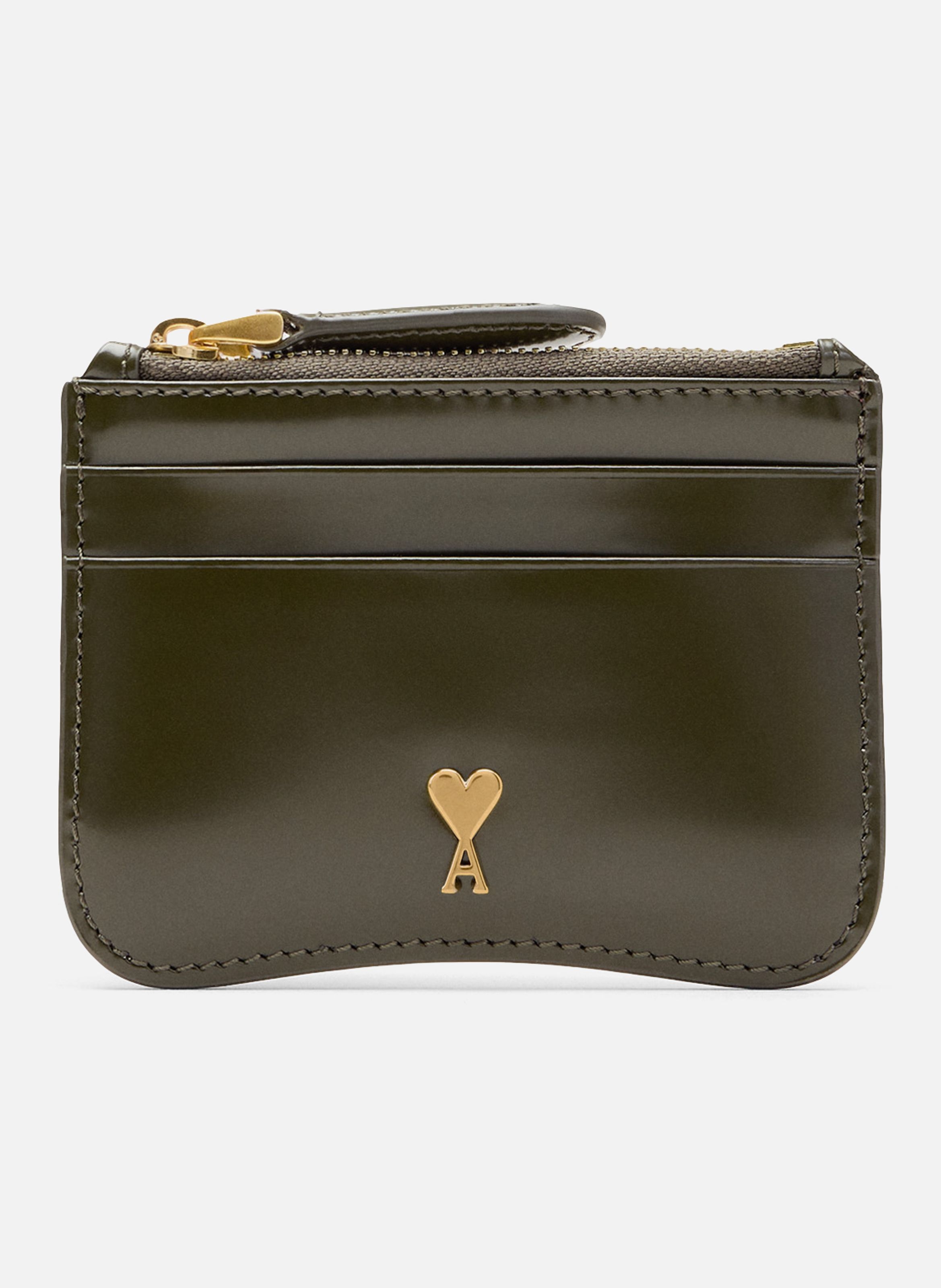 Porte Cartes Zippé Paris Paris En Cuir Glacé unisexe AMI PARIS Vert