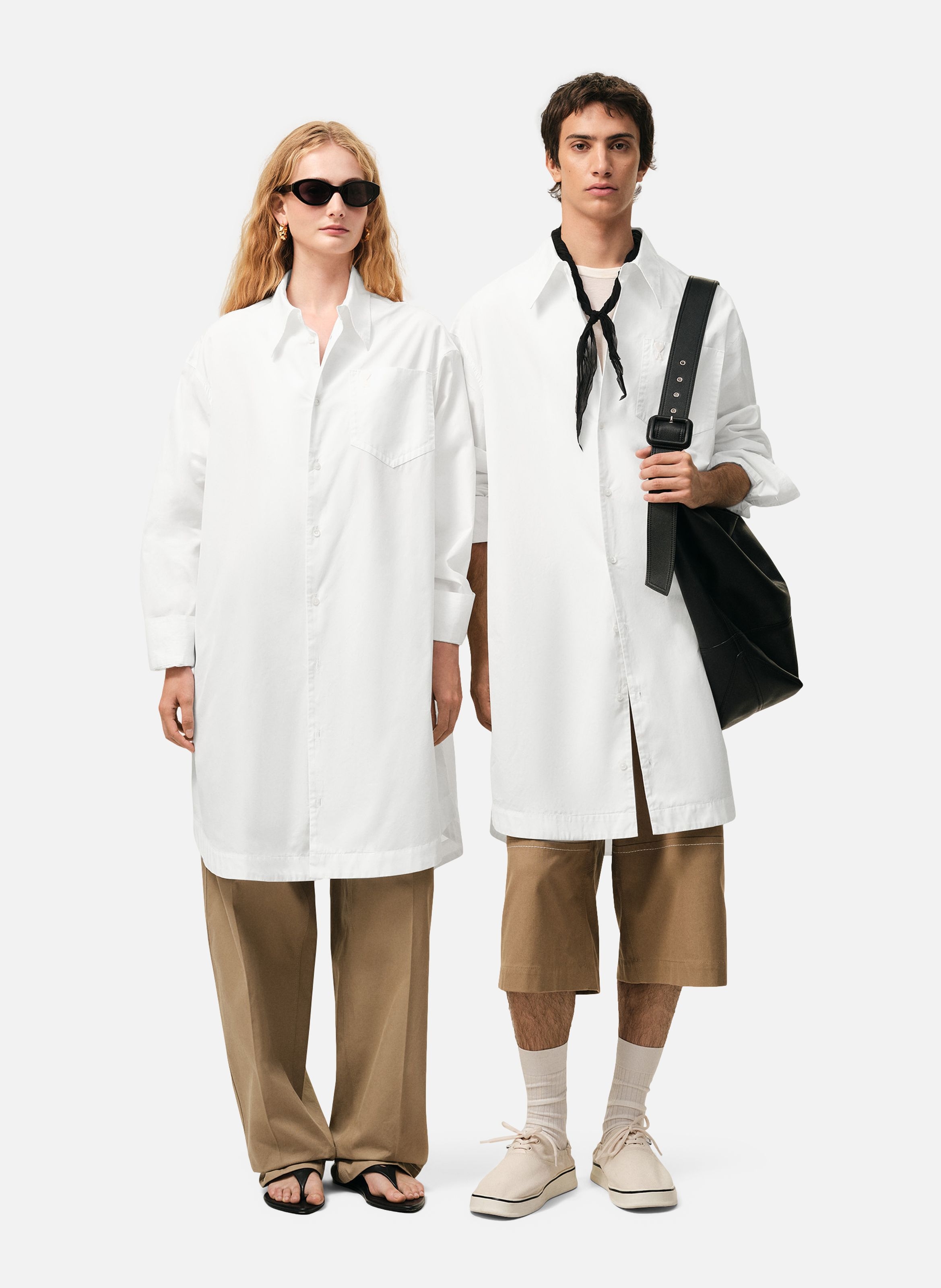 Chemise large ami de coeur unisexe en coton AMI PARIS Blanc