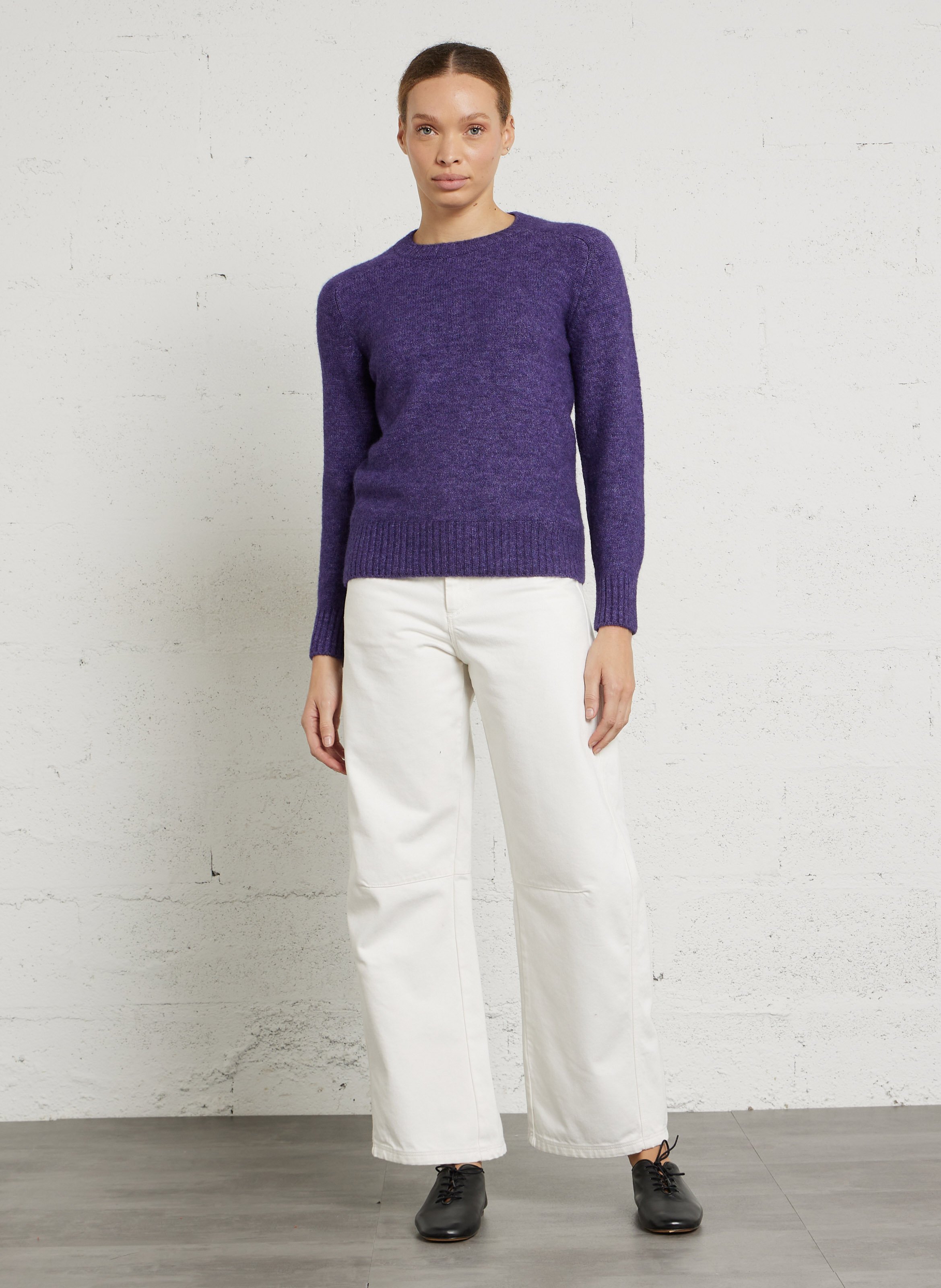 Pull col rond droit en maille tricotée envie SOEUR Violet