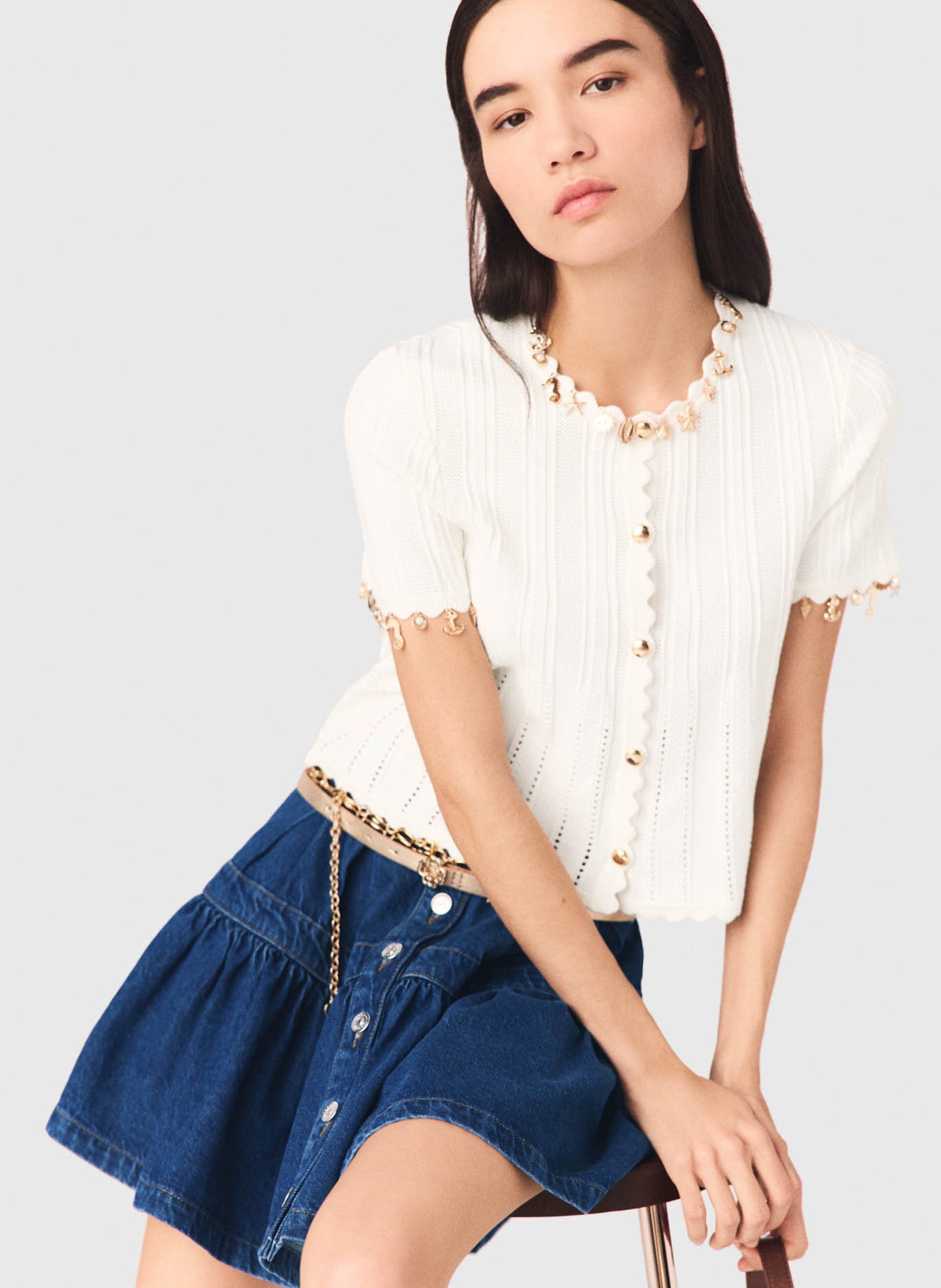 Cardigan évasé en coton mélangé MAJE Blanc