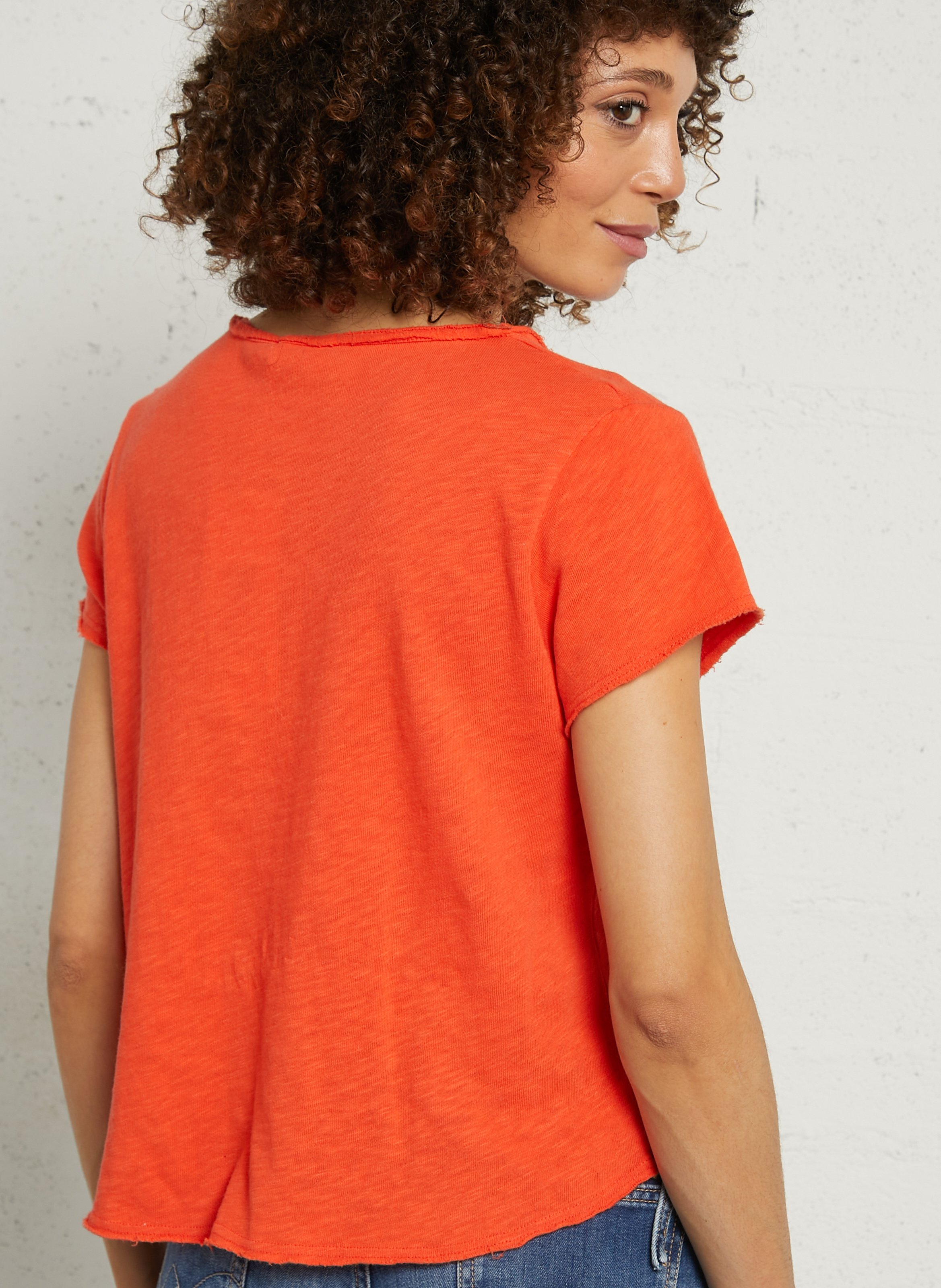 Tee-shirt droit col v en coton sonoma AMERICAN VINTAGE Orange