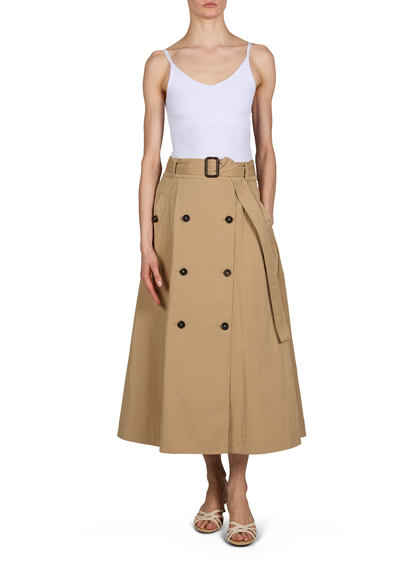 Flared long skirt with a trench coat vibe. BELLEROSE Beige