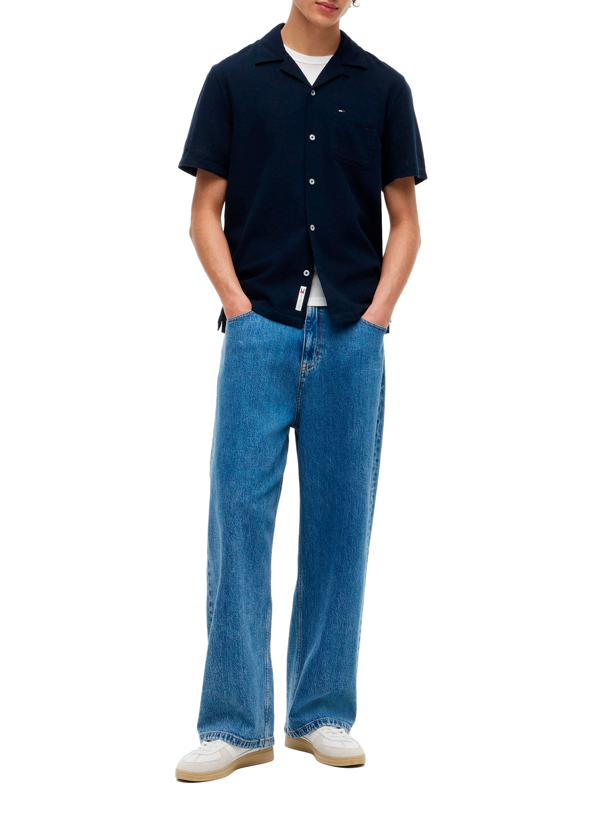 Short-sleeved linen and cotton polo TOMMY HILFIGER Blue