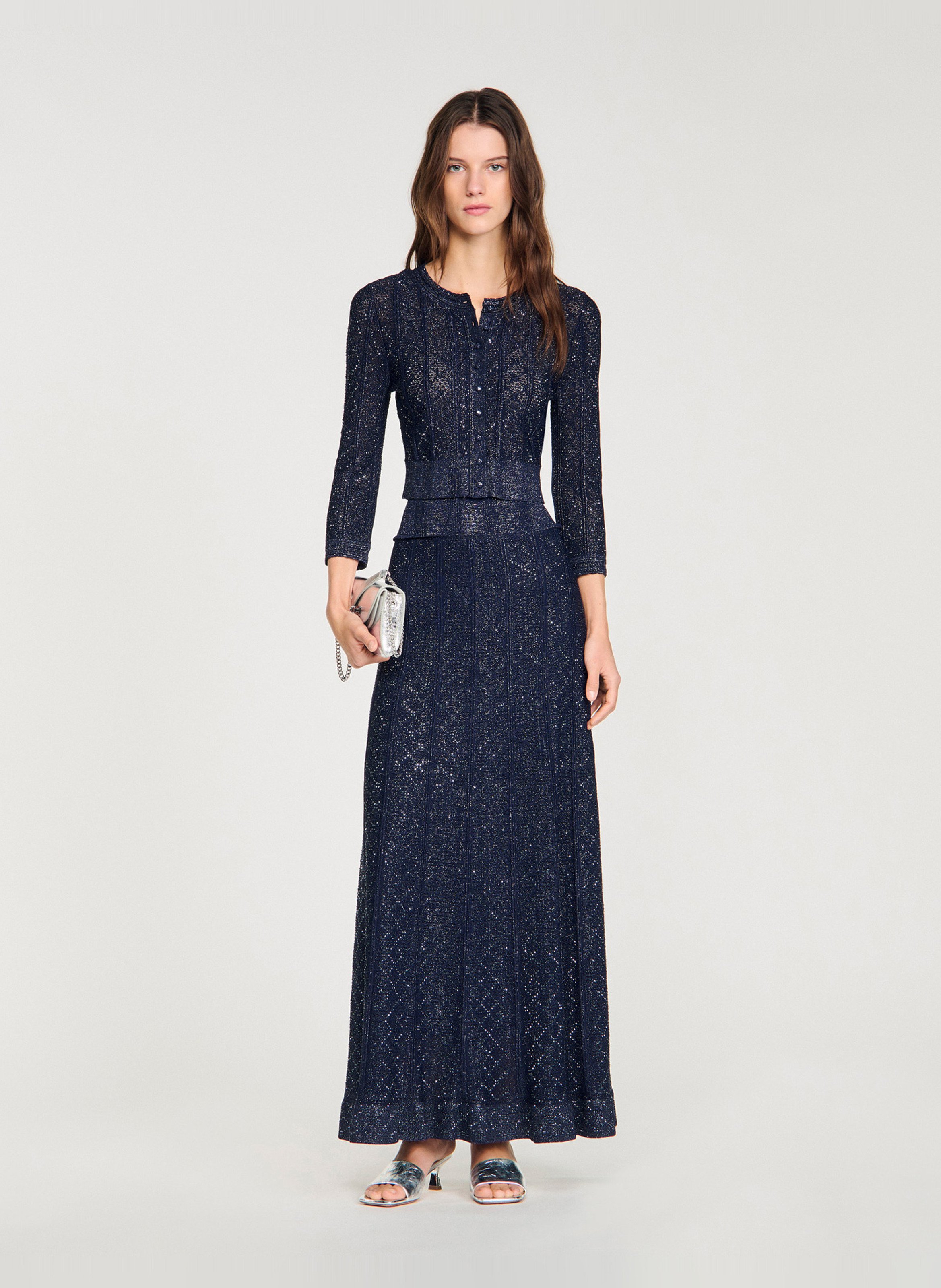 Jupe longue à paillettes SANDRO Bleu