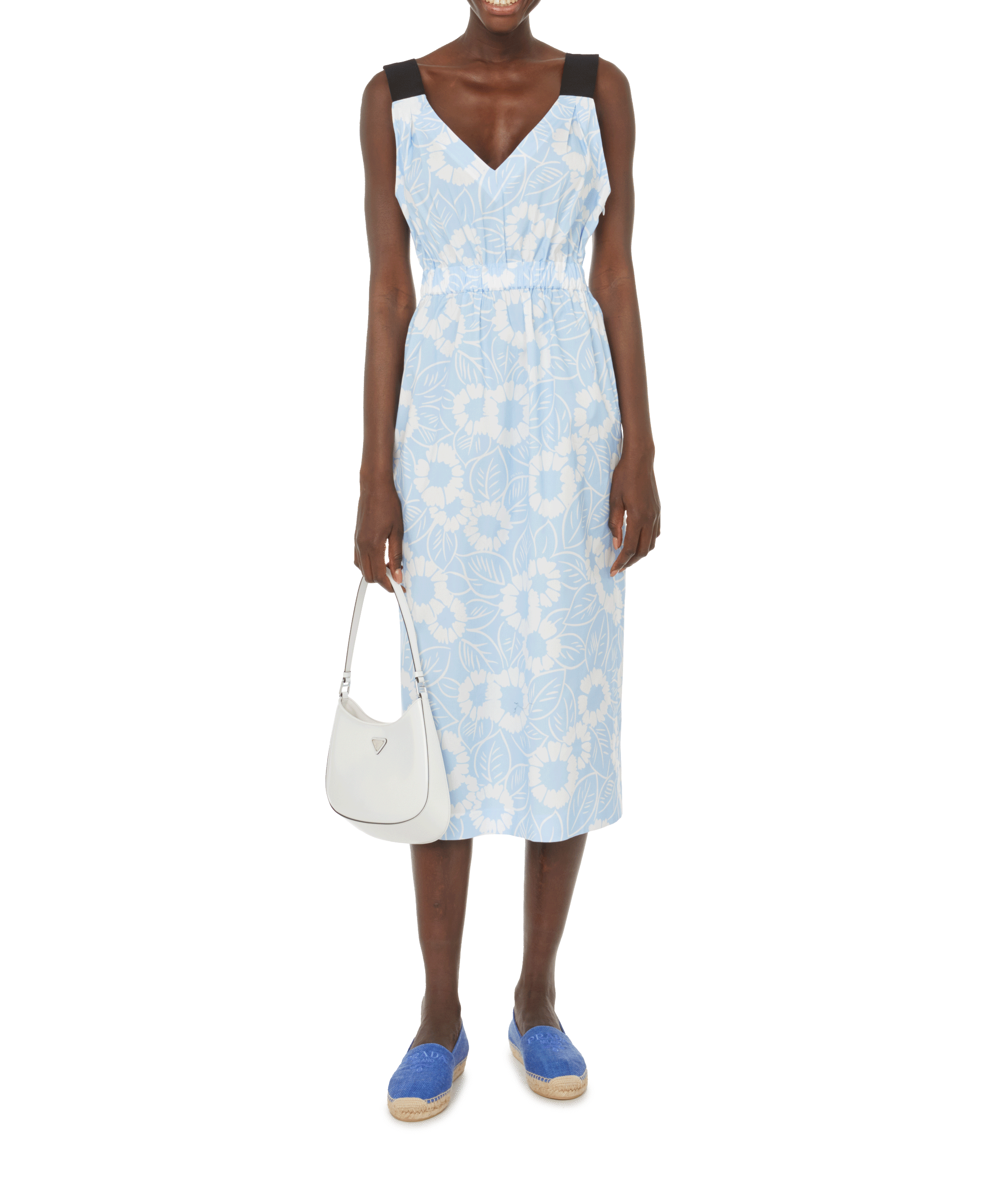 Cotton-blend flower print dress Blue