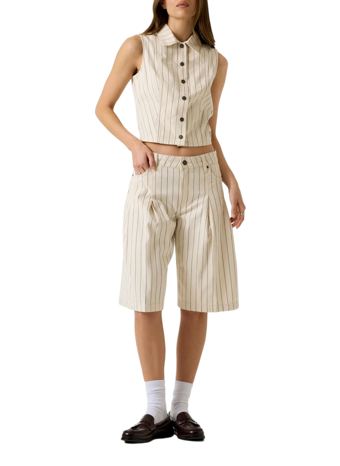 Bermuda rayé à plis en coton GUESS Beige