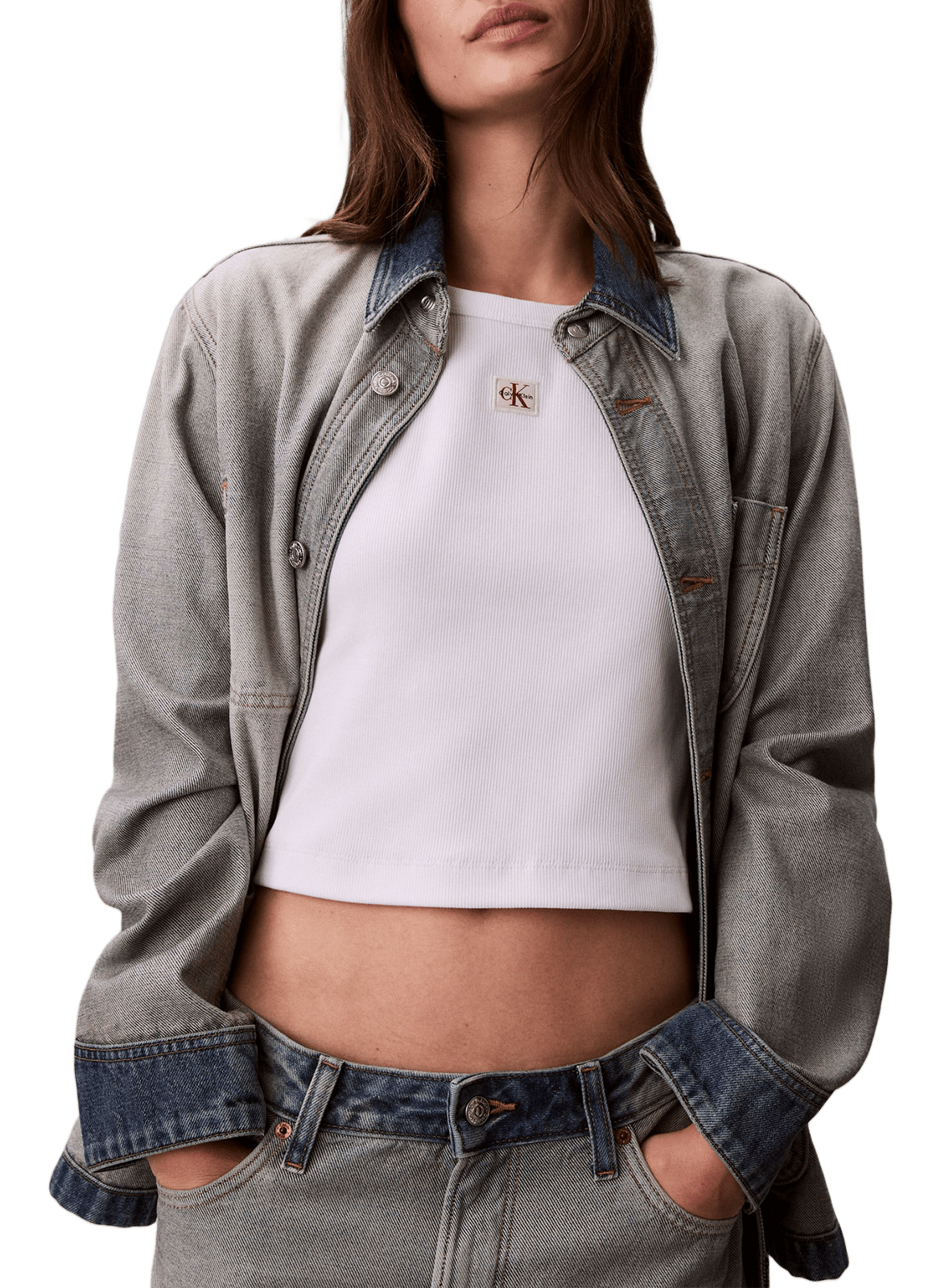 T-shirt court en coton mélangé CALVIN KLEIN Blanc