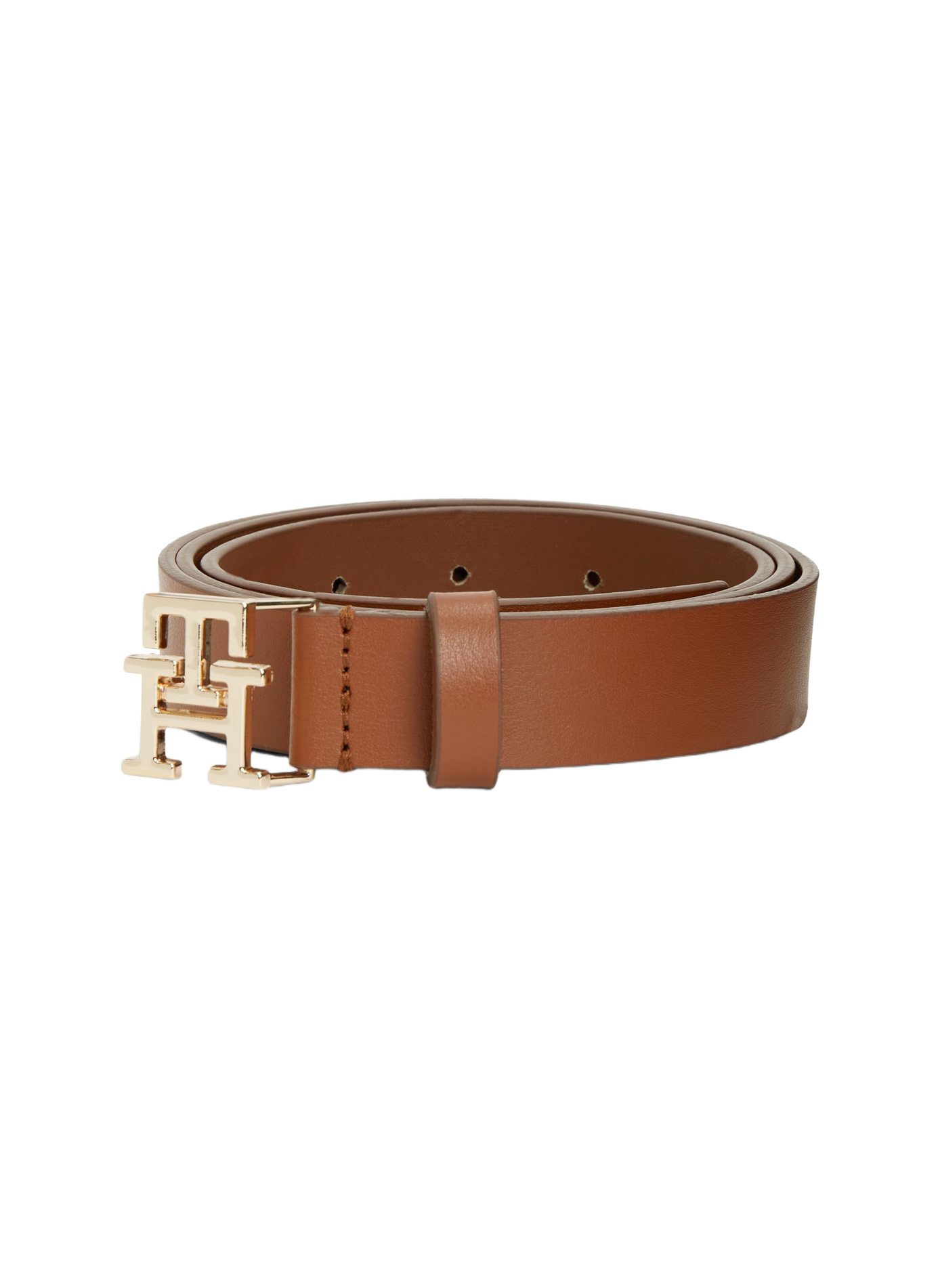 Belt with logo buckle in leather TOMMY HILFIGER Brown