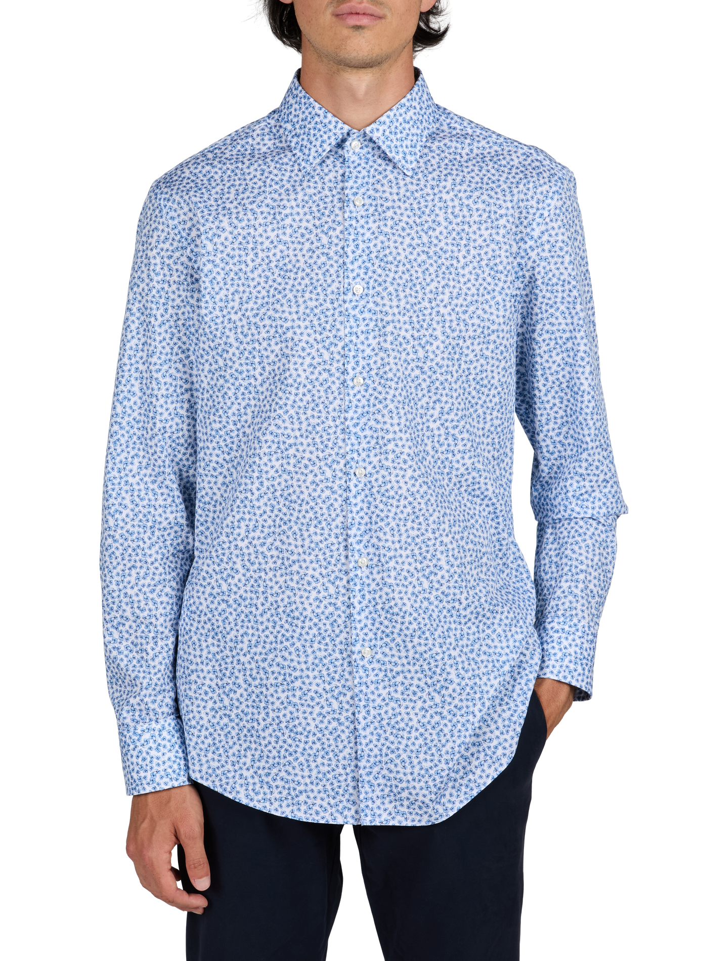 Chemise manches longues à fleurs en coton mélangé BOSS Bleu