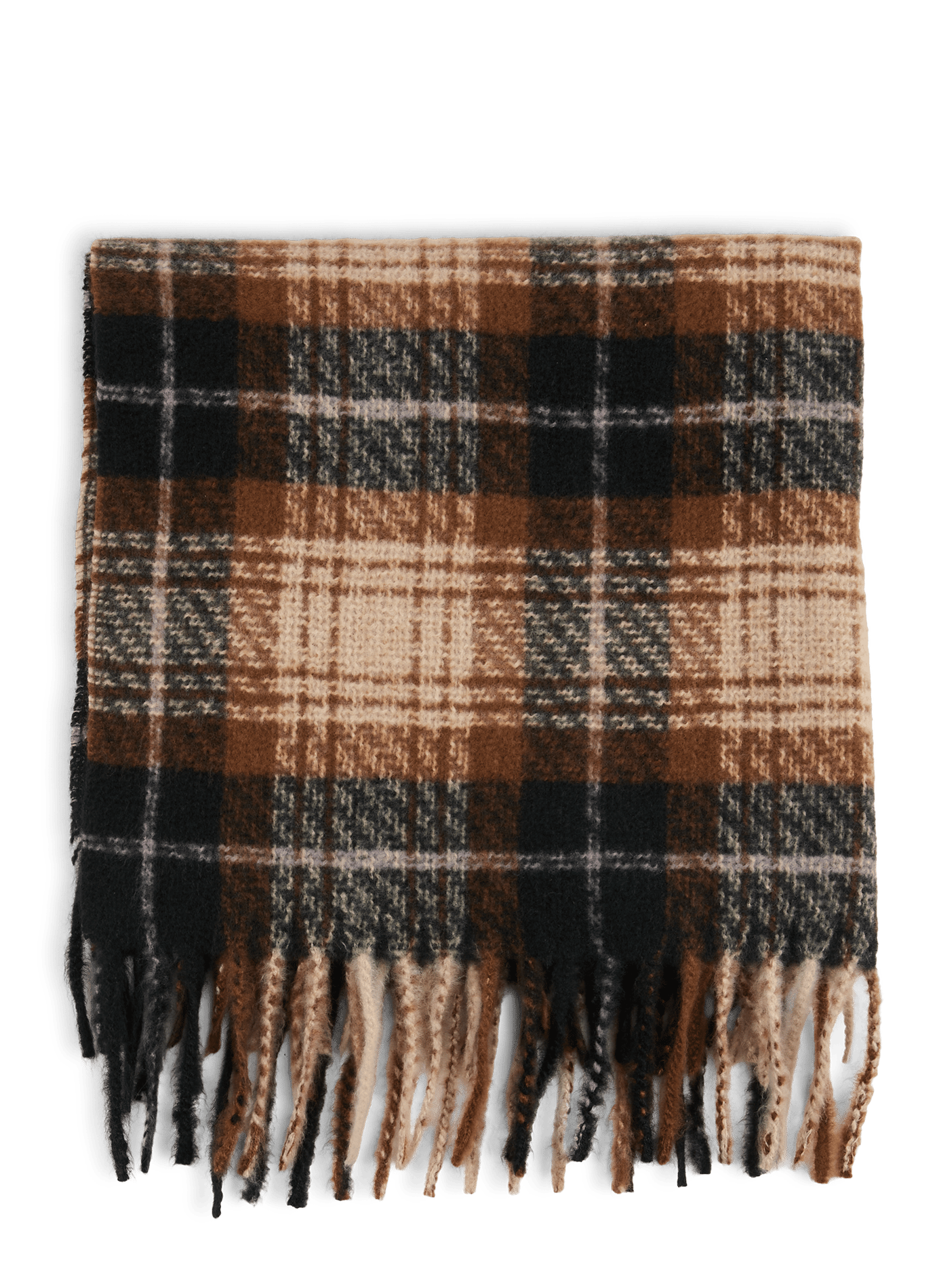 Fluffy check print fringed scarf SAISON 1865 Multicolour