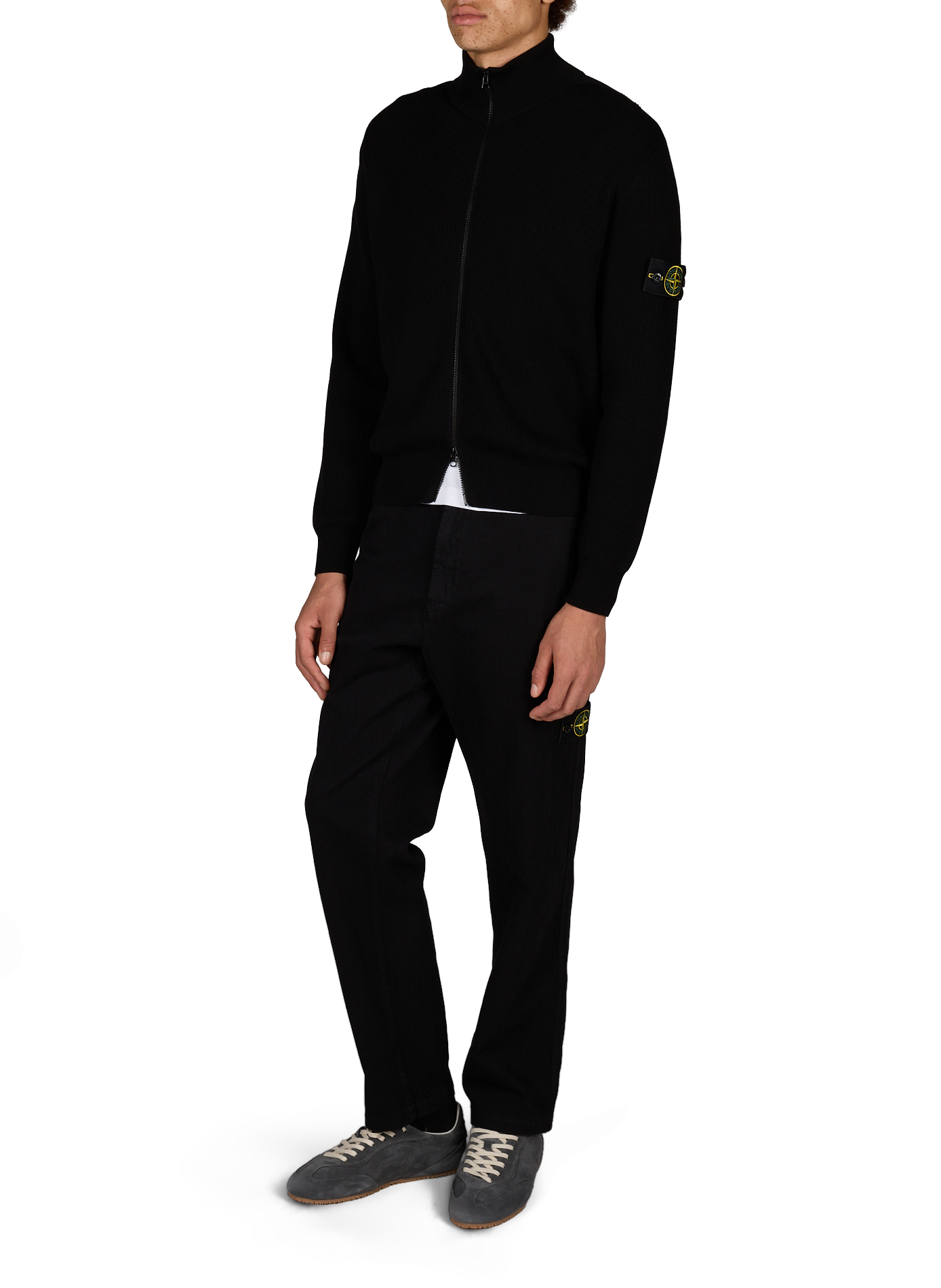 Gerade geschnittene Weste mit Stehkragen aus Baumwolle. STONE ISLAND Schwarz