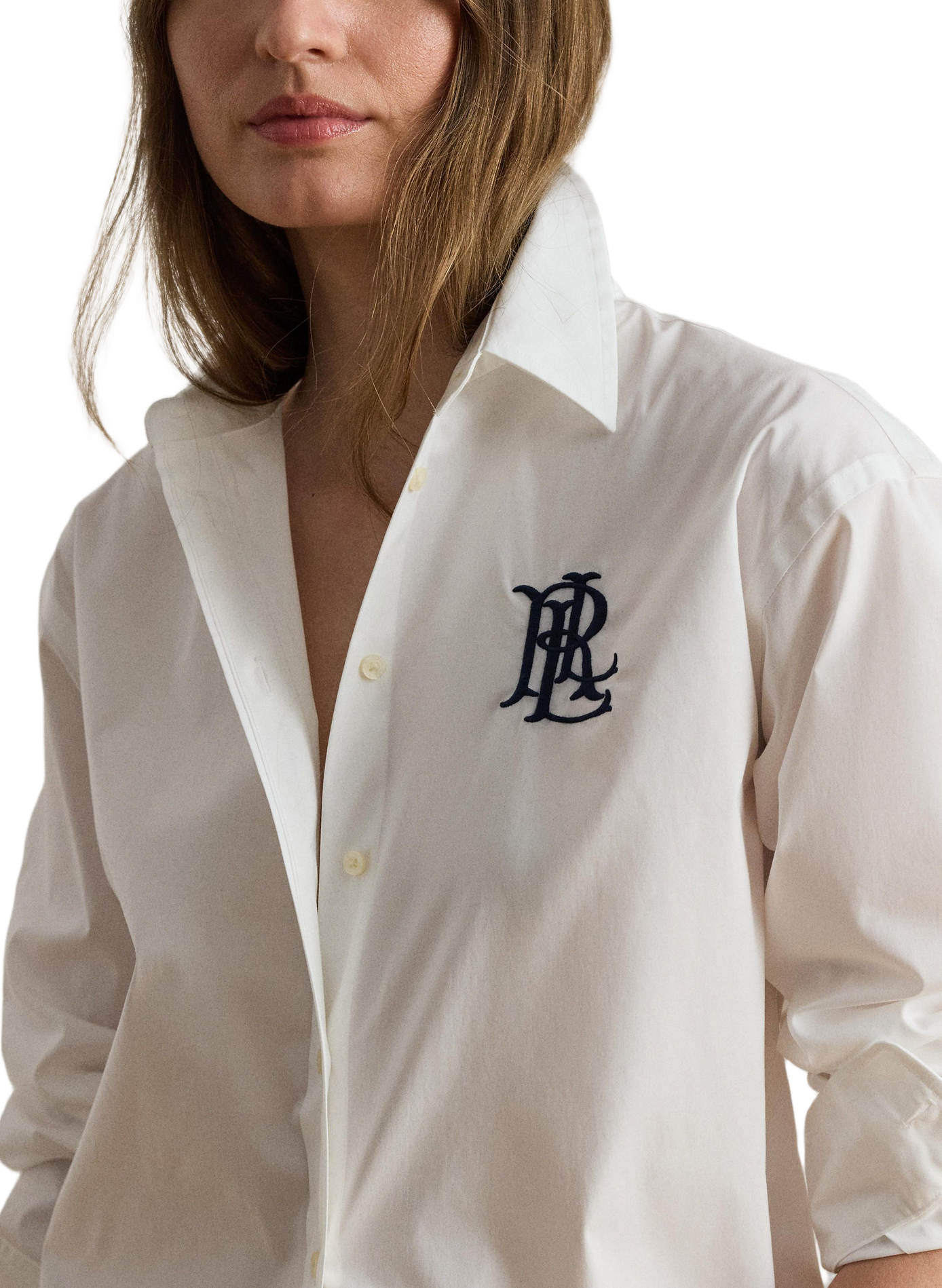 Shirt with embroidered logo in stretch cotton LAUREN White