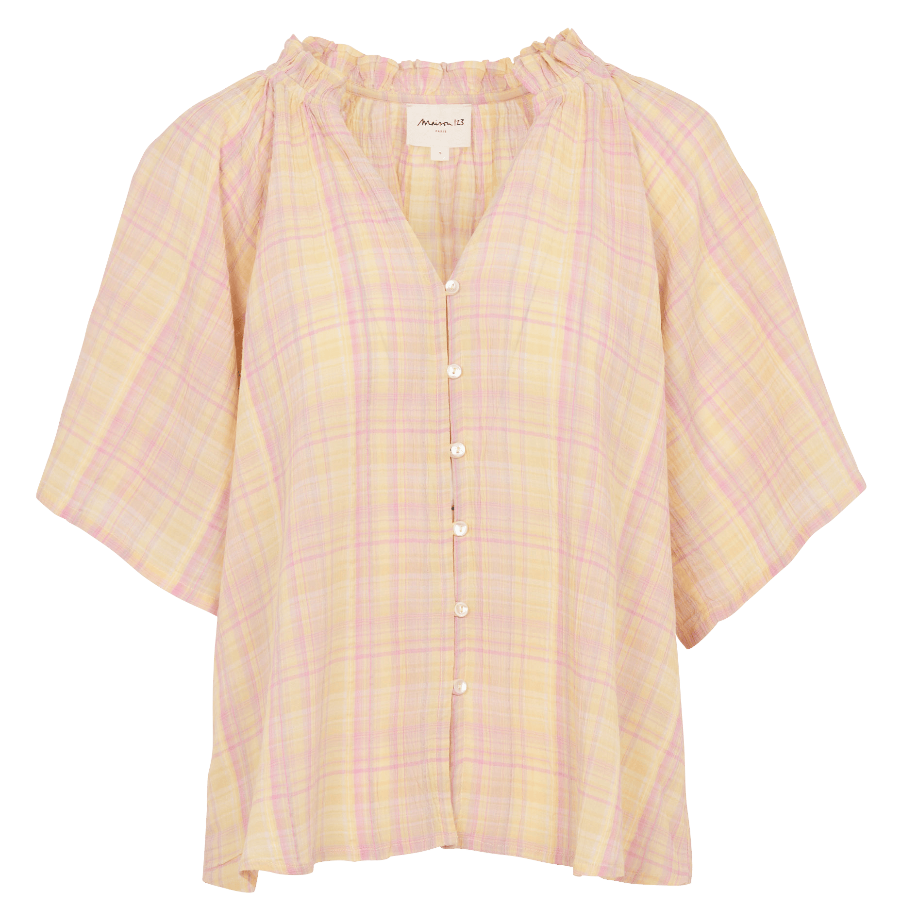 Chemise oversize col rond en coton imprimé maddy MAISON 123 Beige